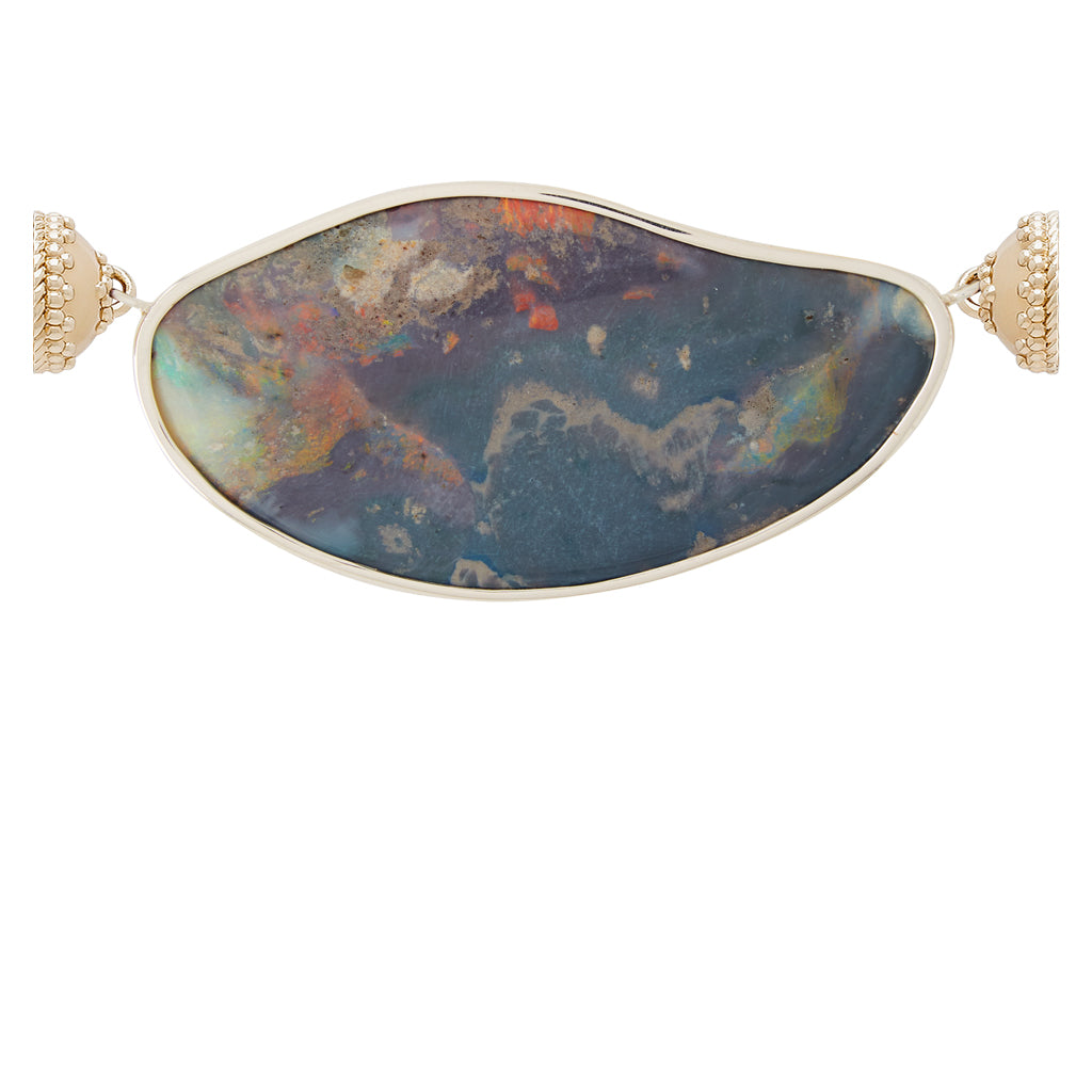 Australian Black Fire Opal, MOP & Sterling Silver Centerpiece