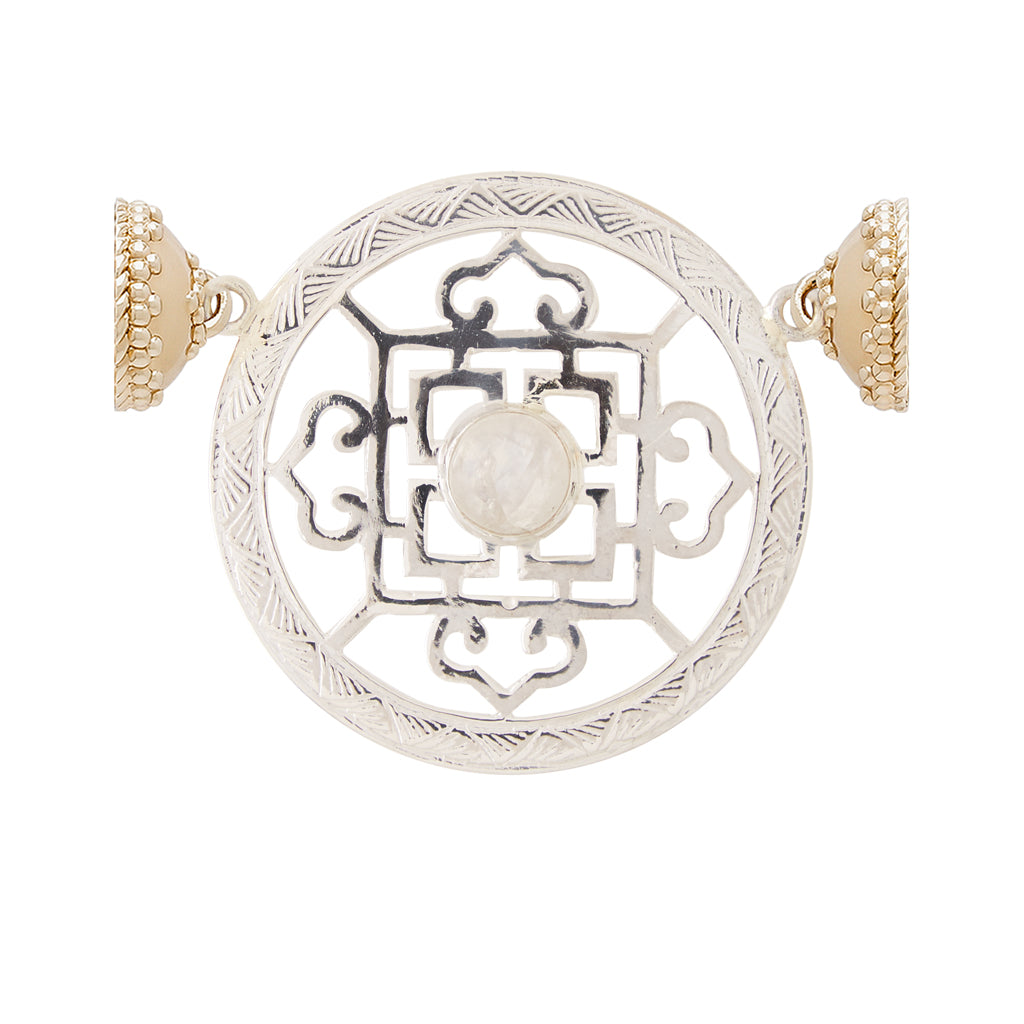 Tibetan Treasure Silver and Moonstone Medallion Centerpiece