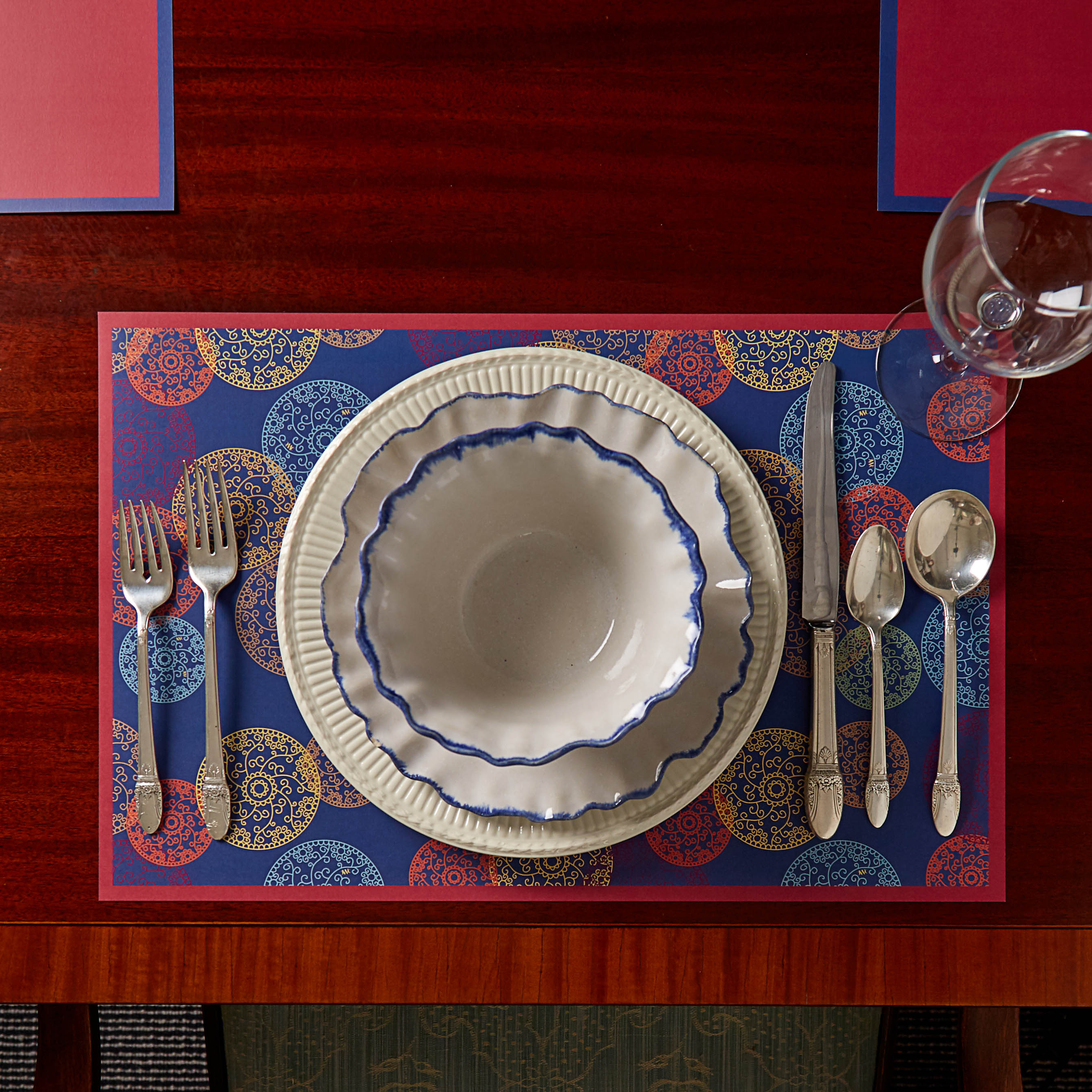 Navy Dharma Reversible Placemats, Set of 12