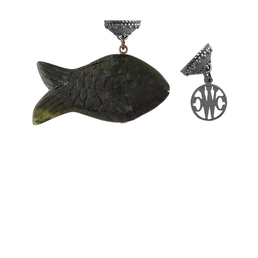 Carved Jade Fish Gunmetal Tag