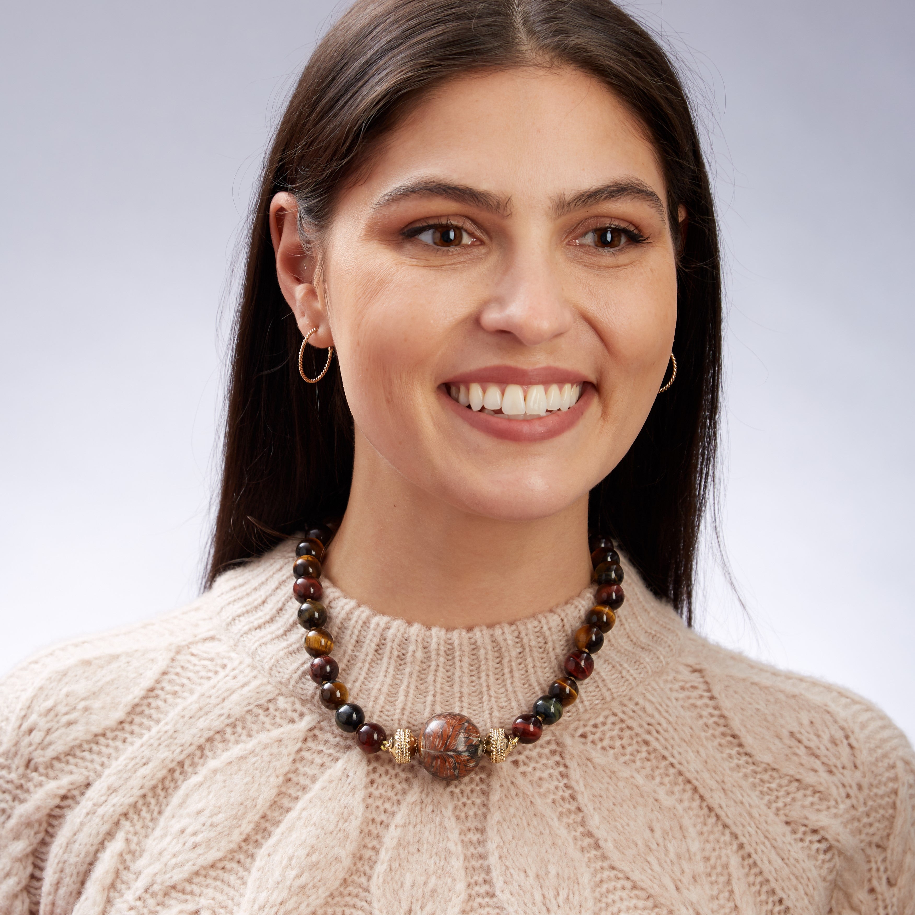 Victoire Multi-Colored Tiger's Eye 12mm Necklace