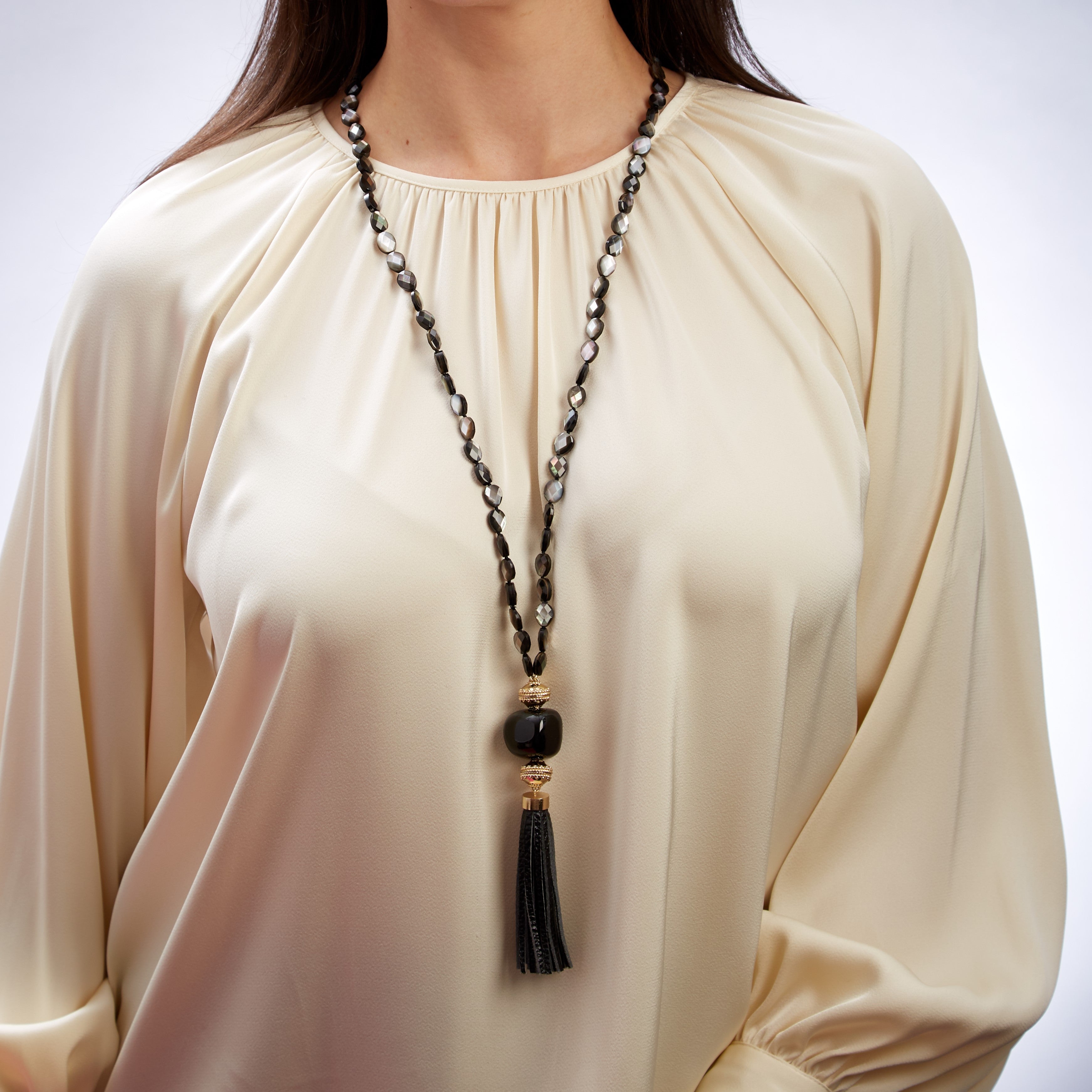 Nancy Black Mother of Pearl Double Strand Necklace