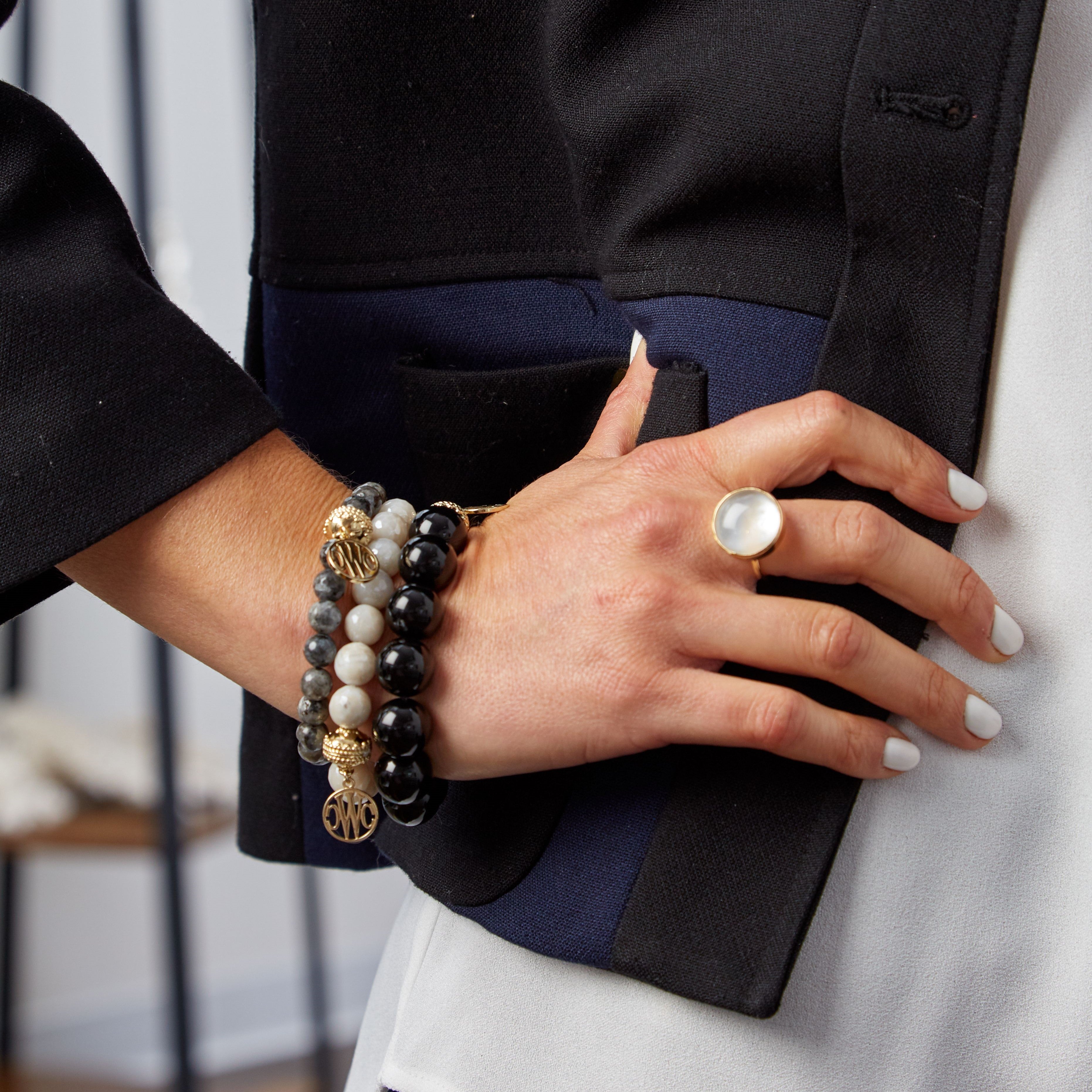 Victoire Black Agate 14mm Stretch Bracelet