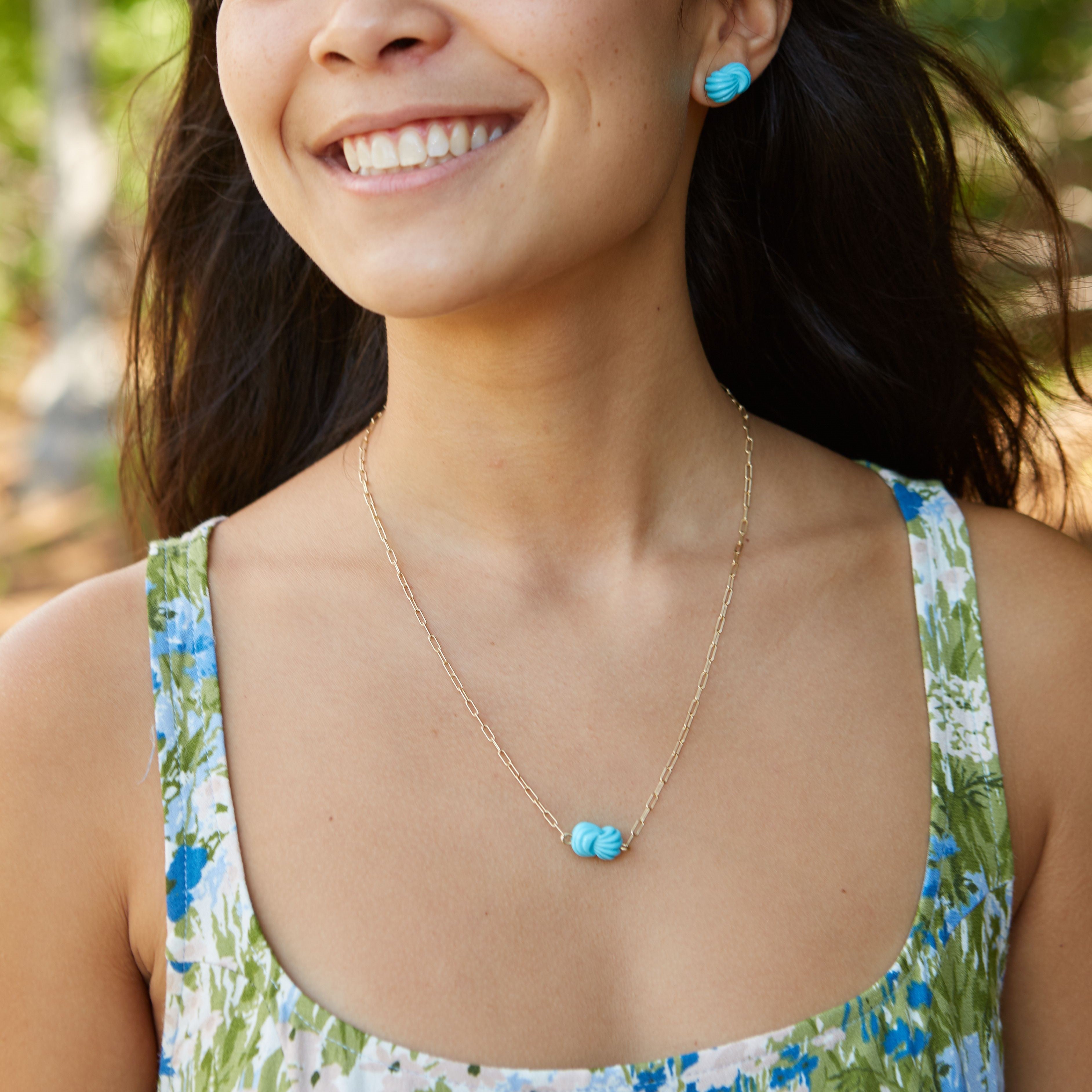 Solo Micro Carved Knot Reconstituted Turquoise Necklace
