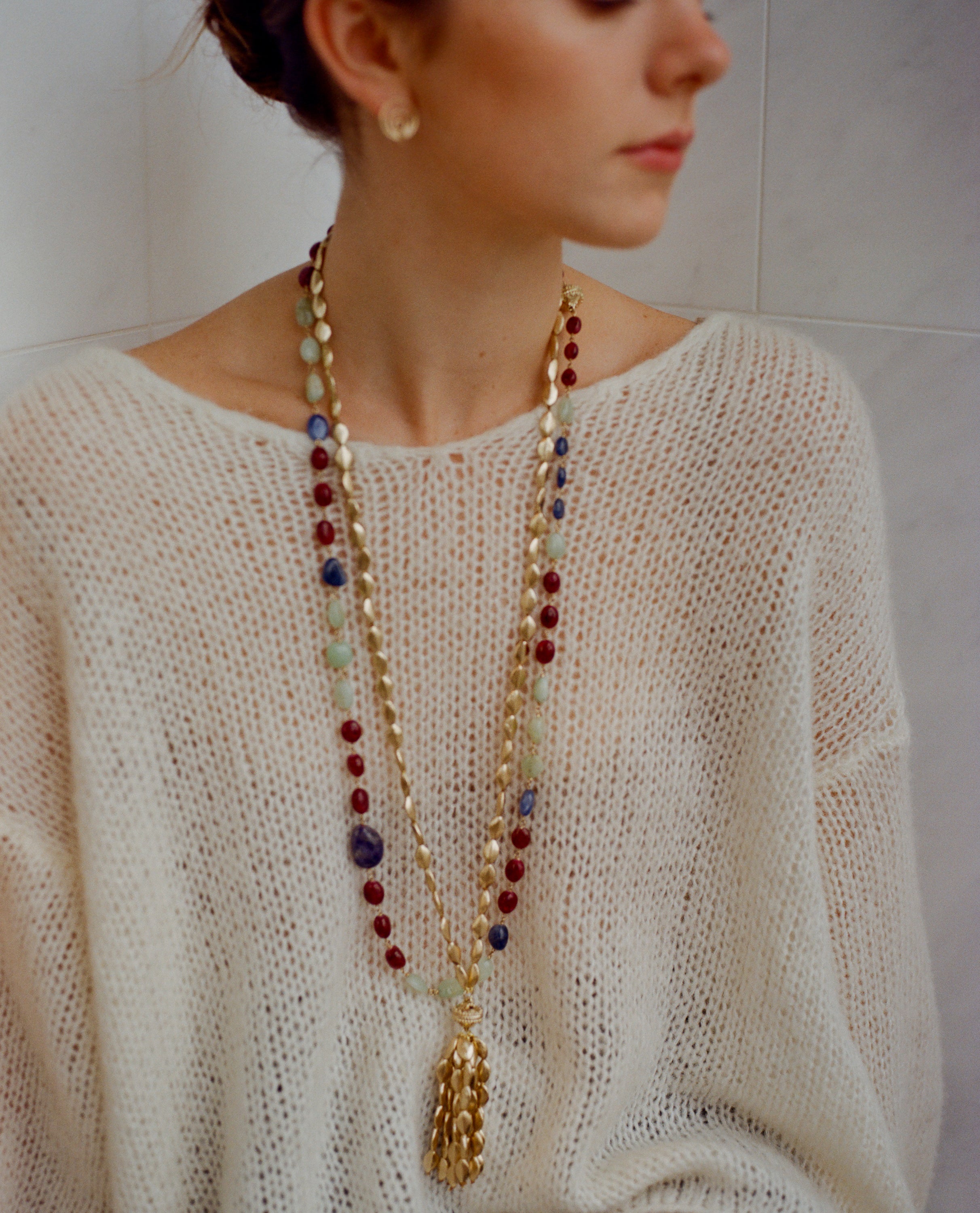 Caspian Small Helen Emerald, Tanzanite, & Sapphire Necklace