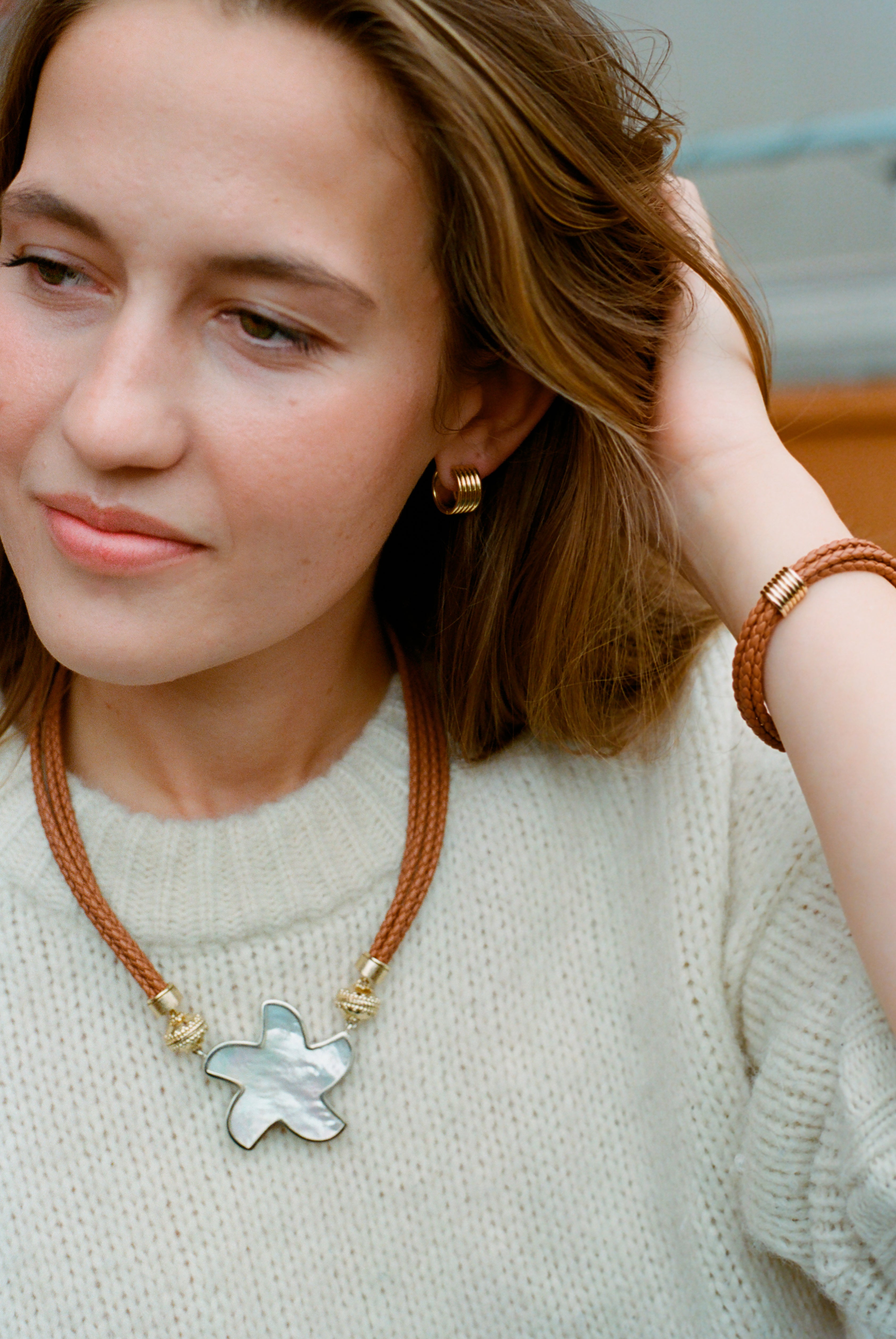 Wellington Braided Leather Saddle Brown Necklace