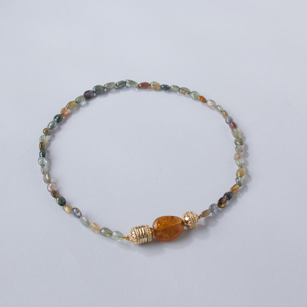 Multicolor Dark Sapphire Graduated Tumbled Beaded Mini Necklace