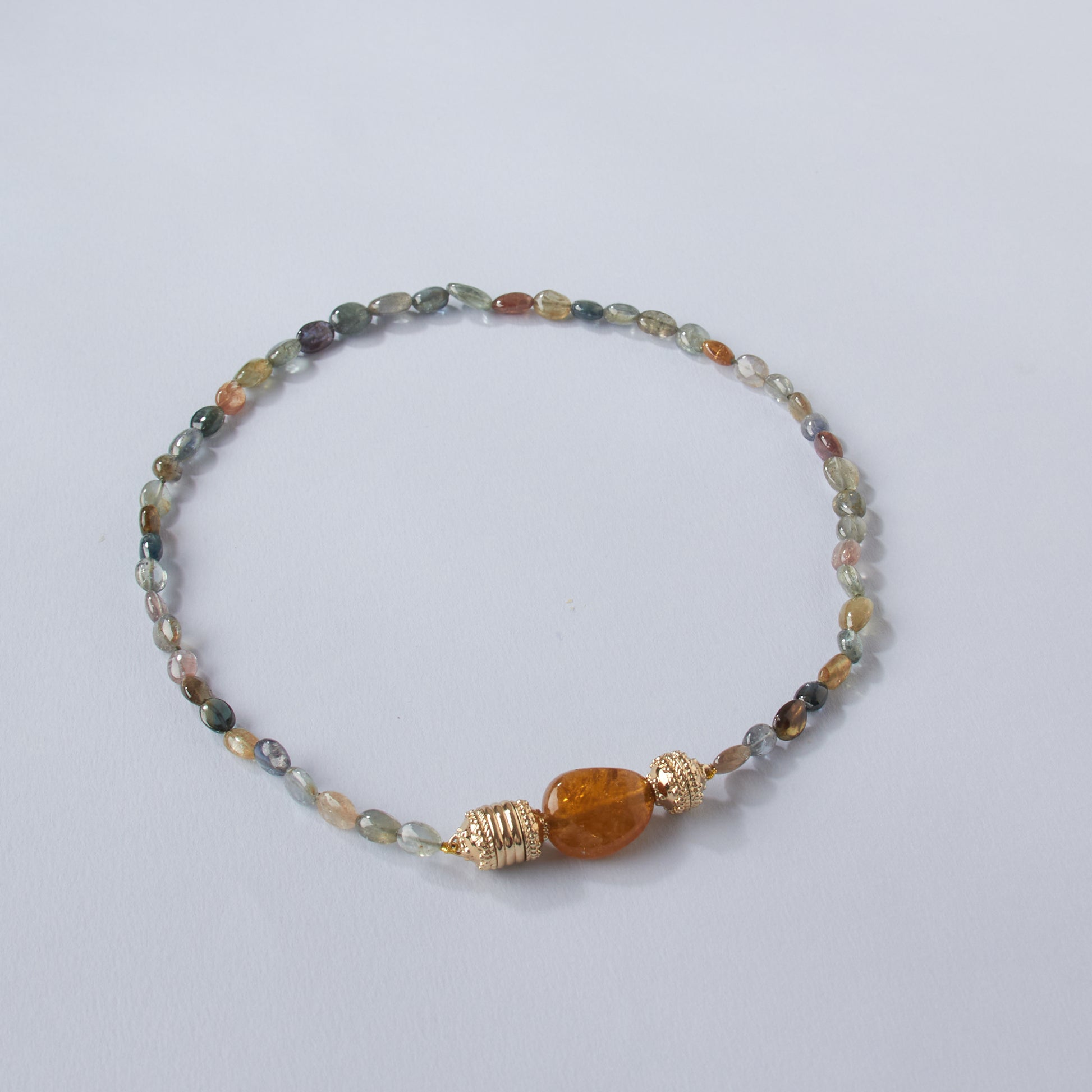 Multicolor Dark Sapphire Graduated Tumbled Beaded Mini Necklace