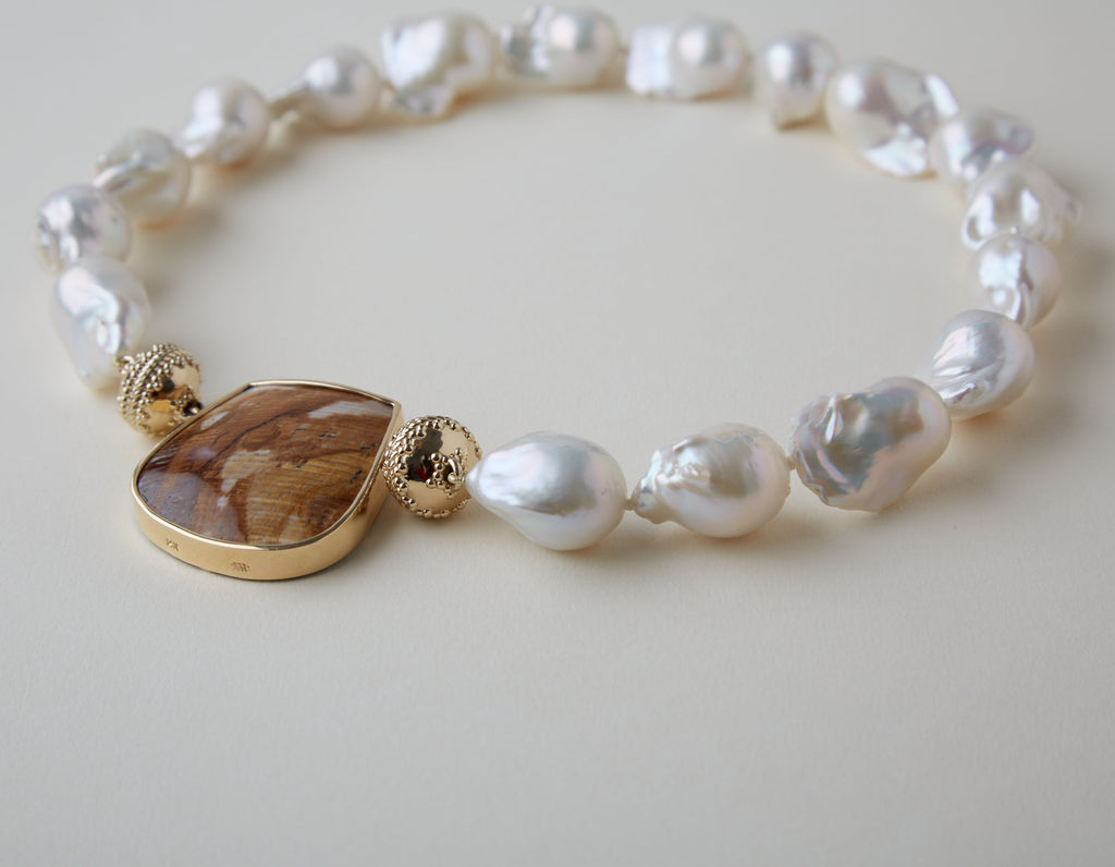 Wood Opalite Large Rounded Shield Centerpiece