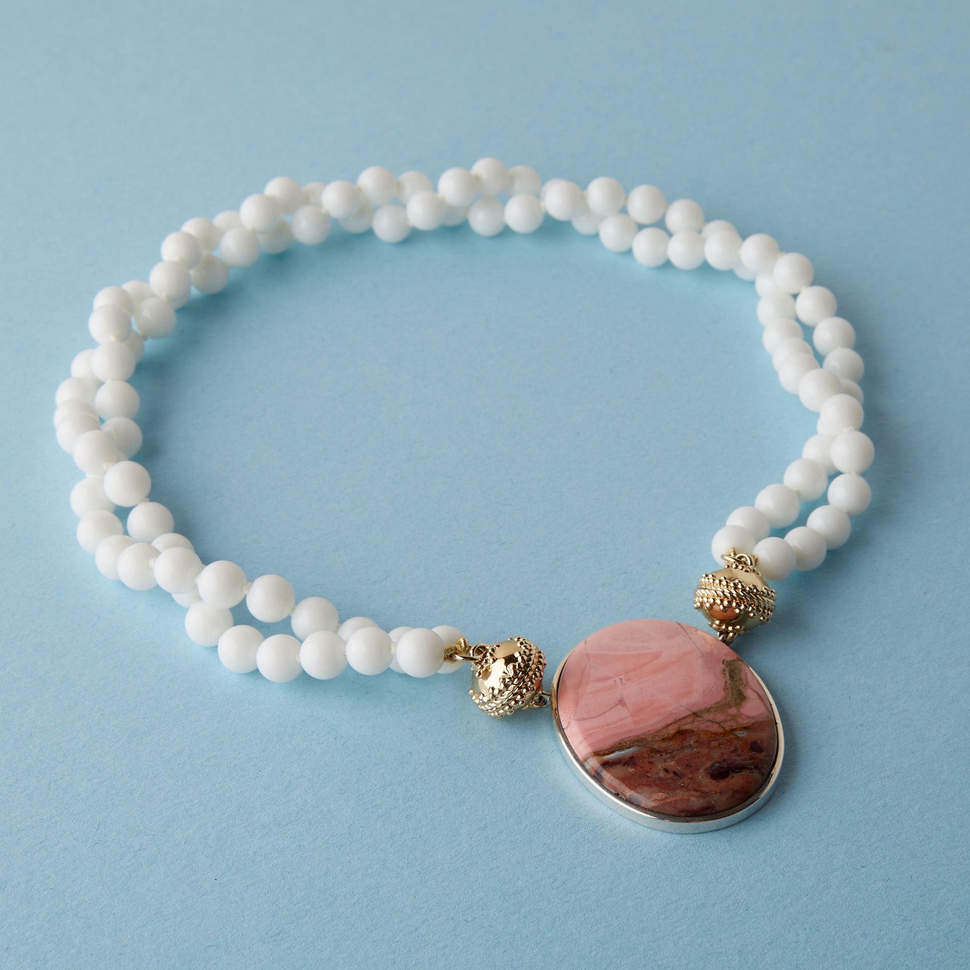 Victoire 8mm White Agate Double-Strand Necklace