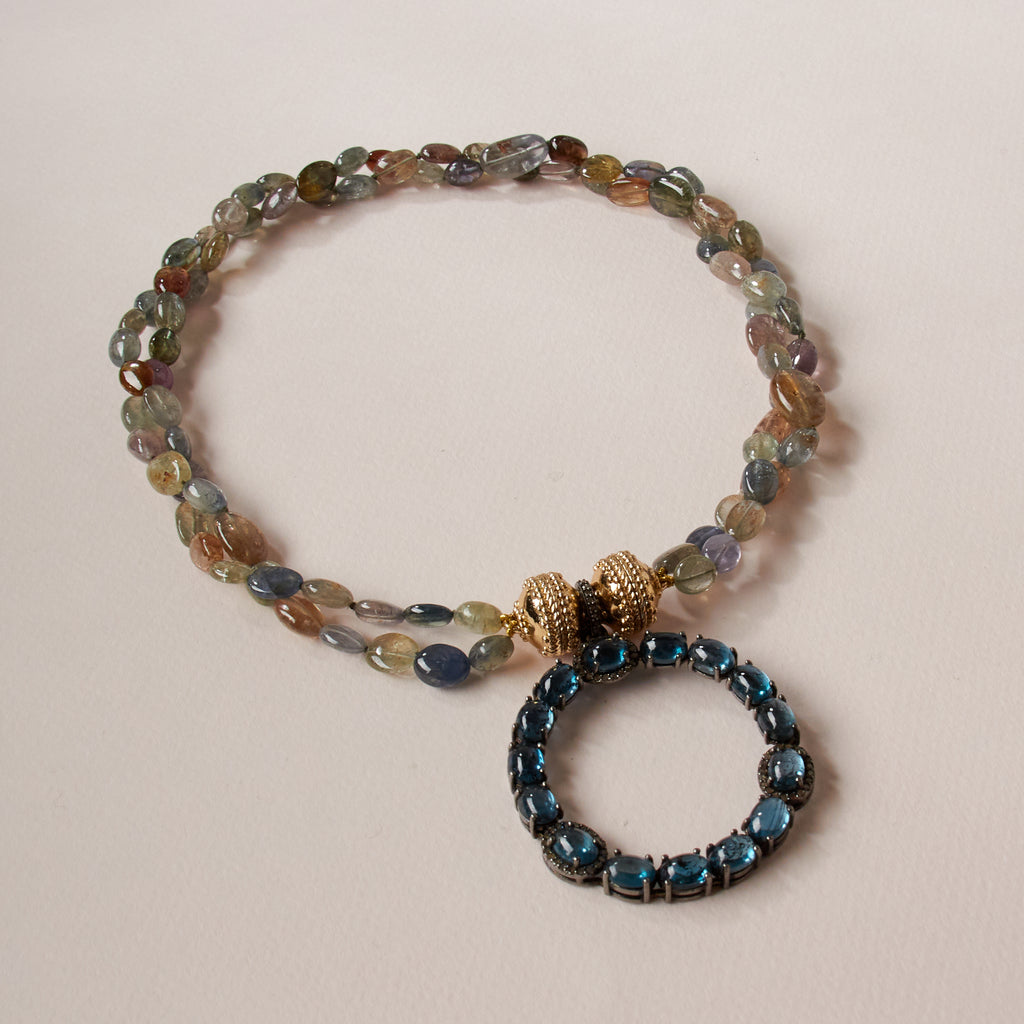 Multicolor Double-Strand Tumbled Sapphire Necklace