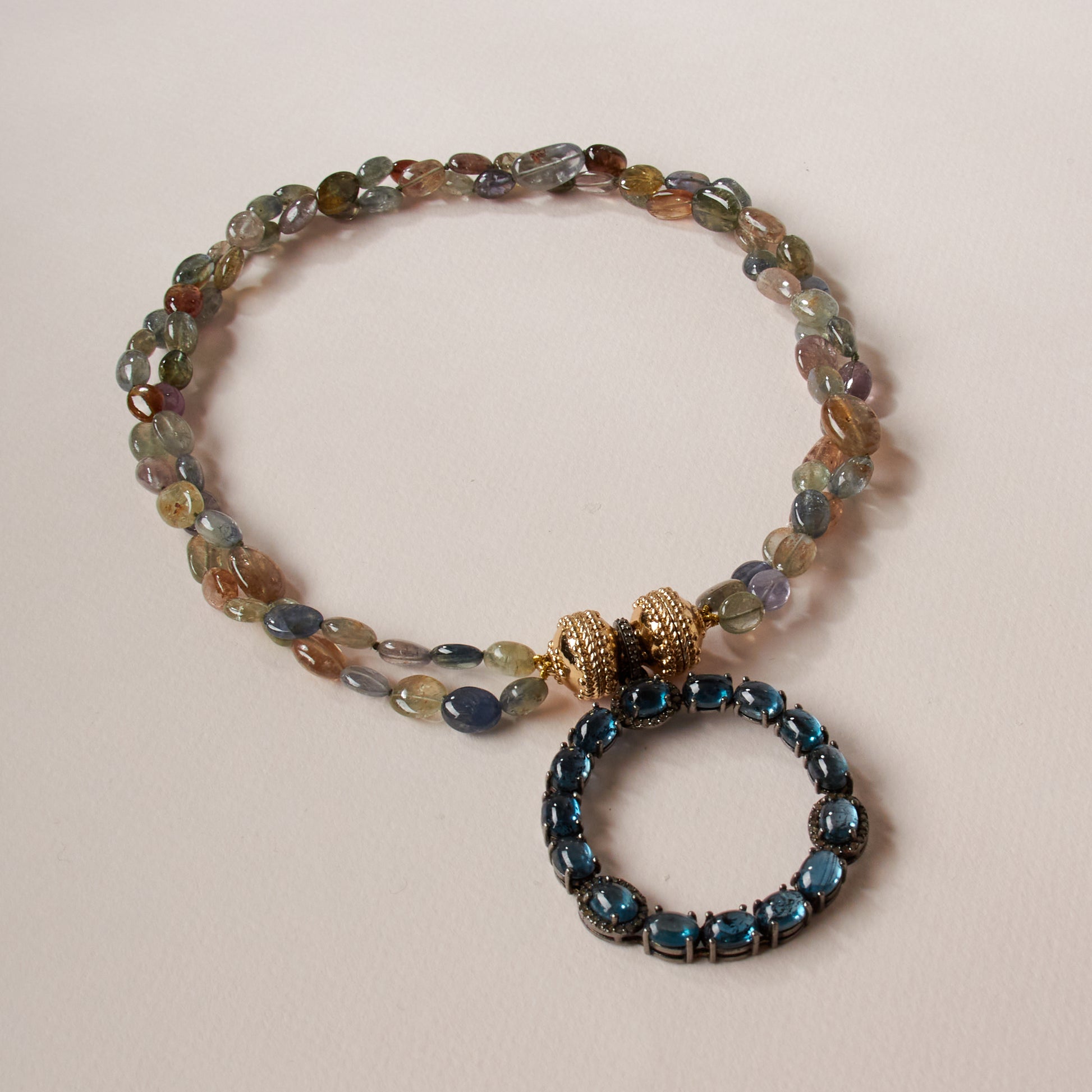 Multicolor Double-Strand Tumbled Sapphire Necklace