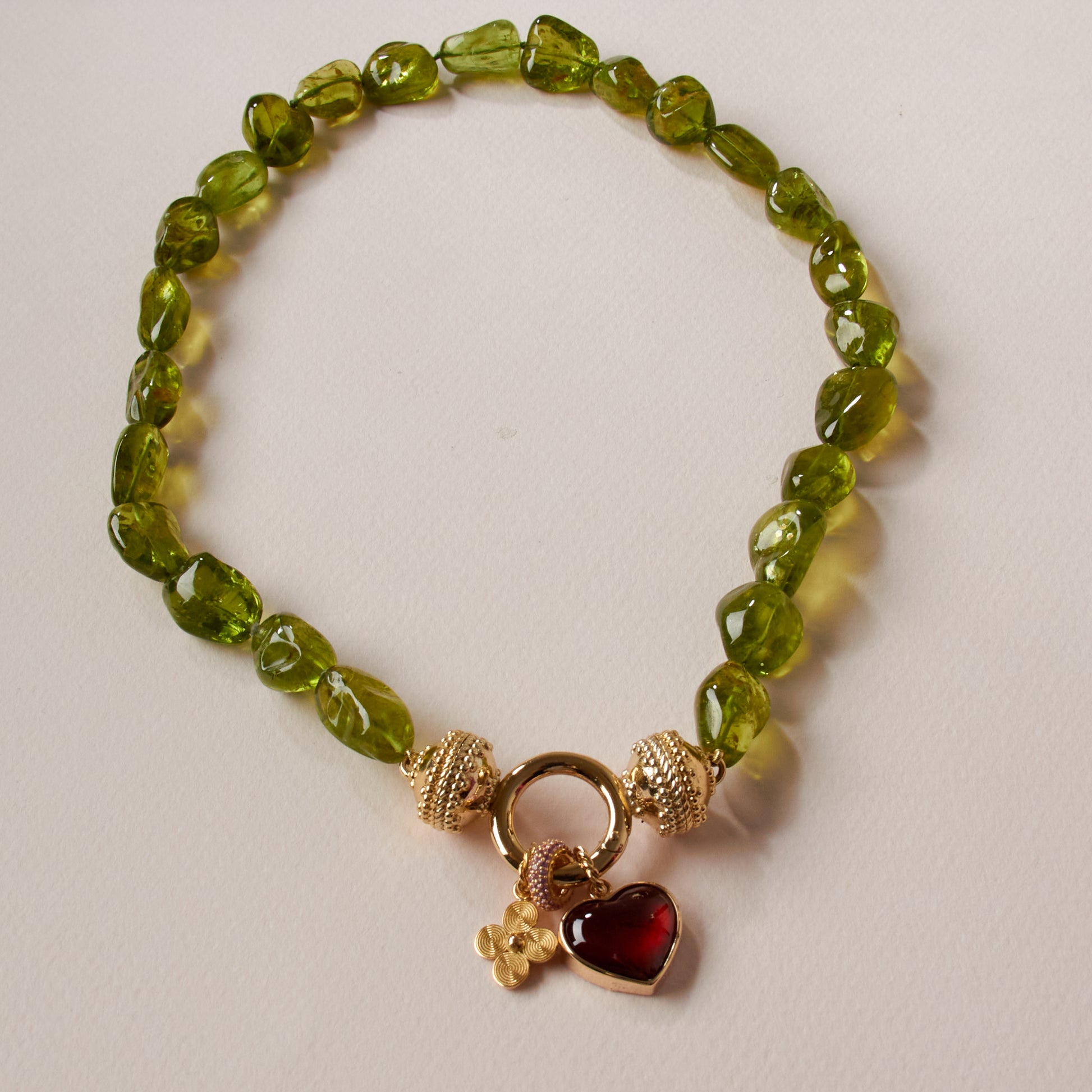 14K Red Garnet Heart Cabochon Charm