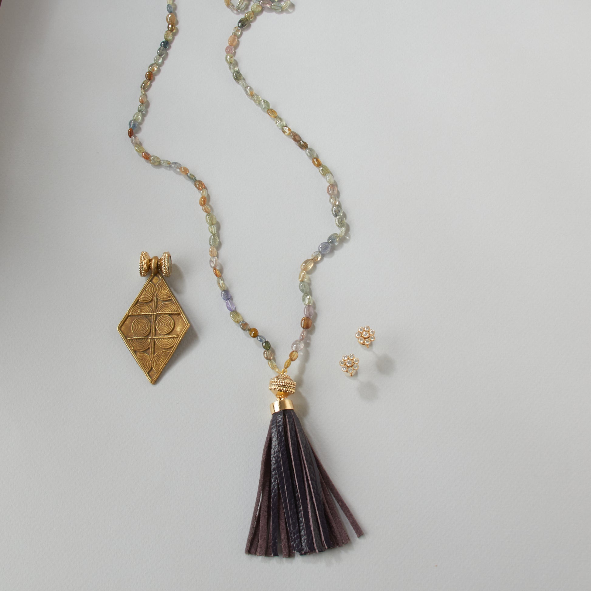 Multicolored Dark Tumbled Sapphire Double Strand Necklace