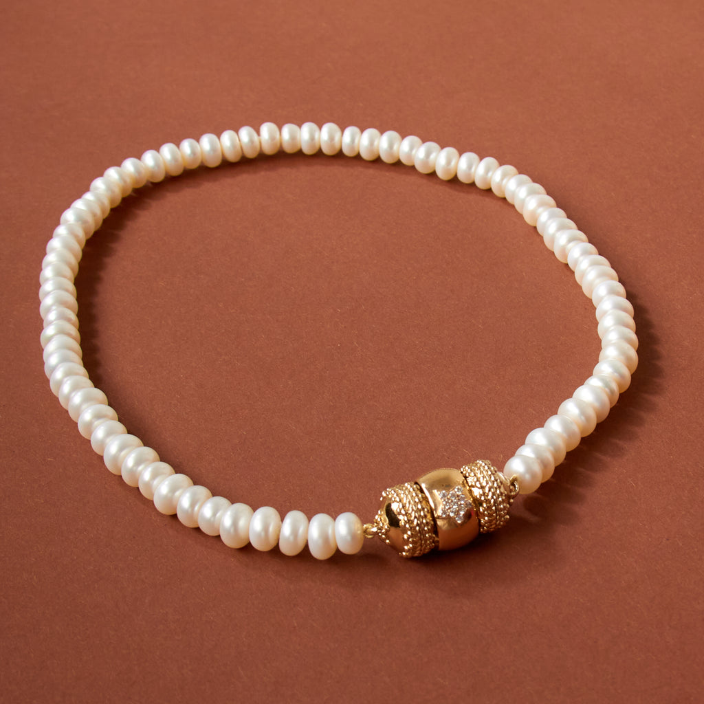 White Freshwater Rondelle Pearl Necklace