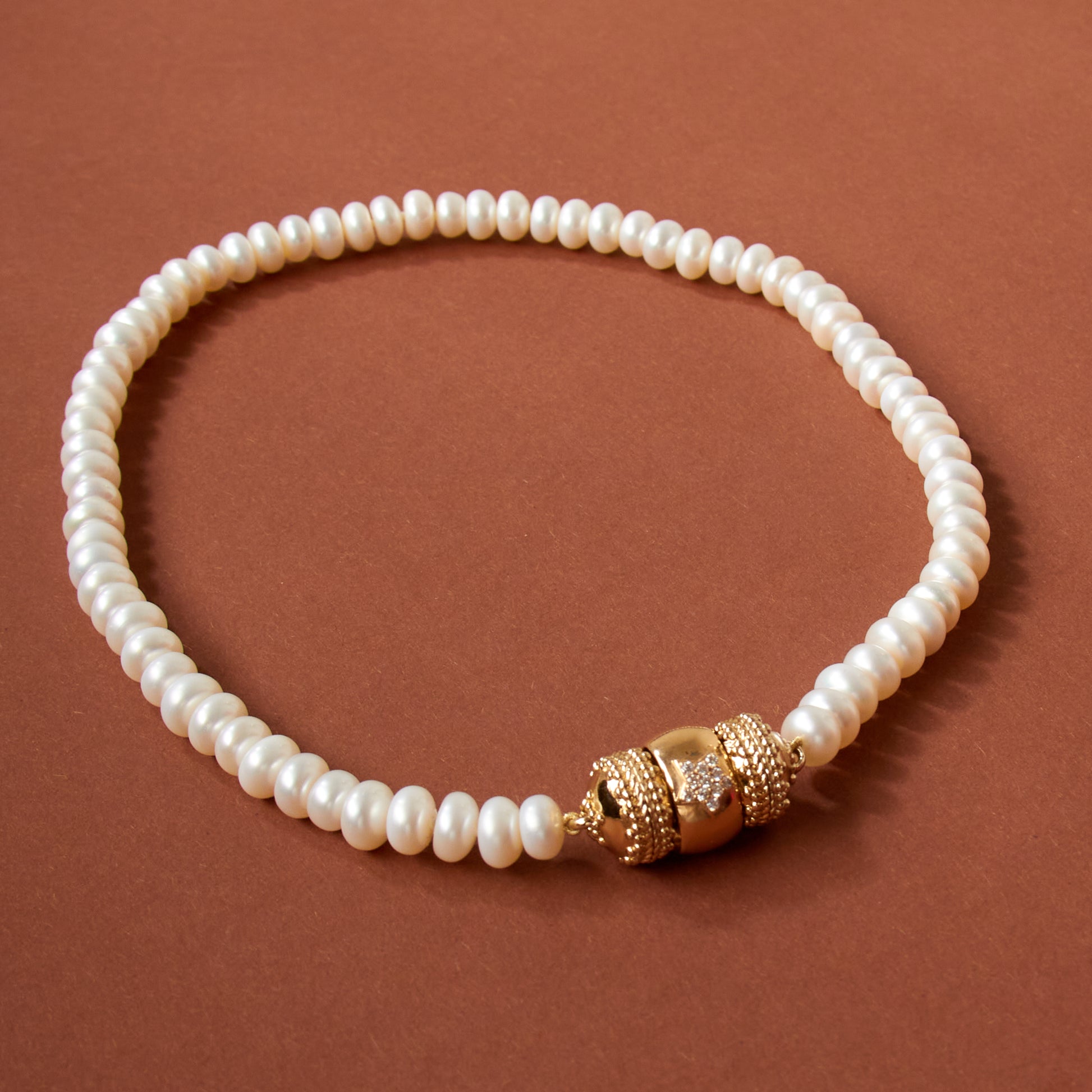 White Freshwater Rondelle Pearl Necklace