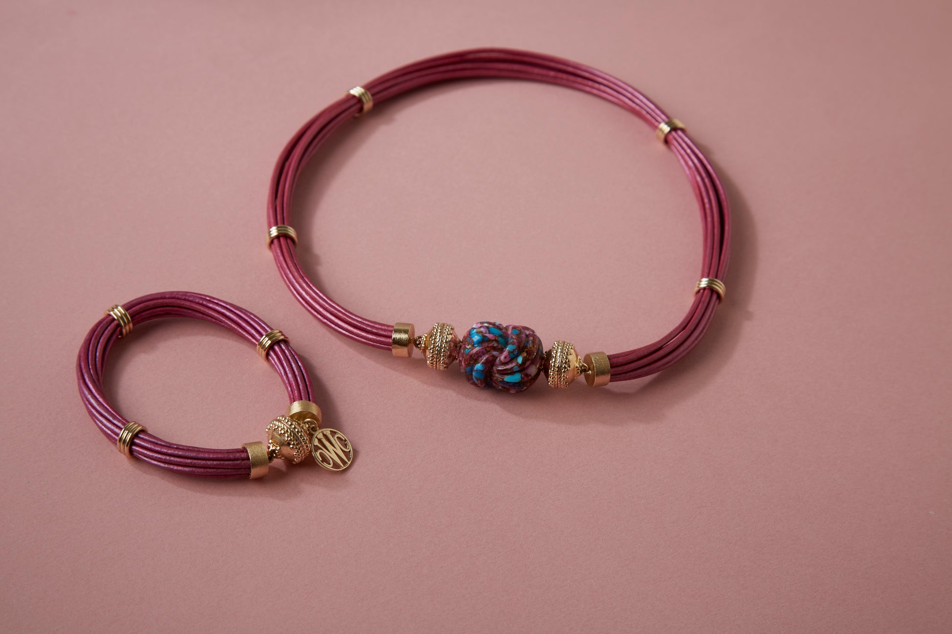 Aspen Leather Raspberry Necklace