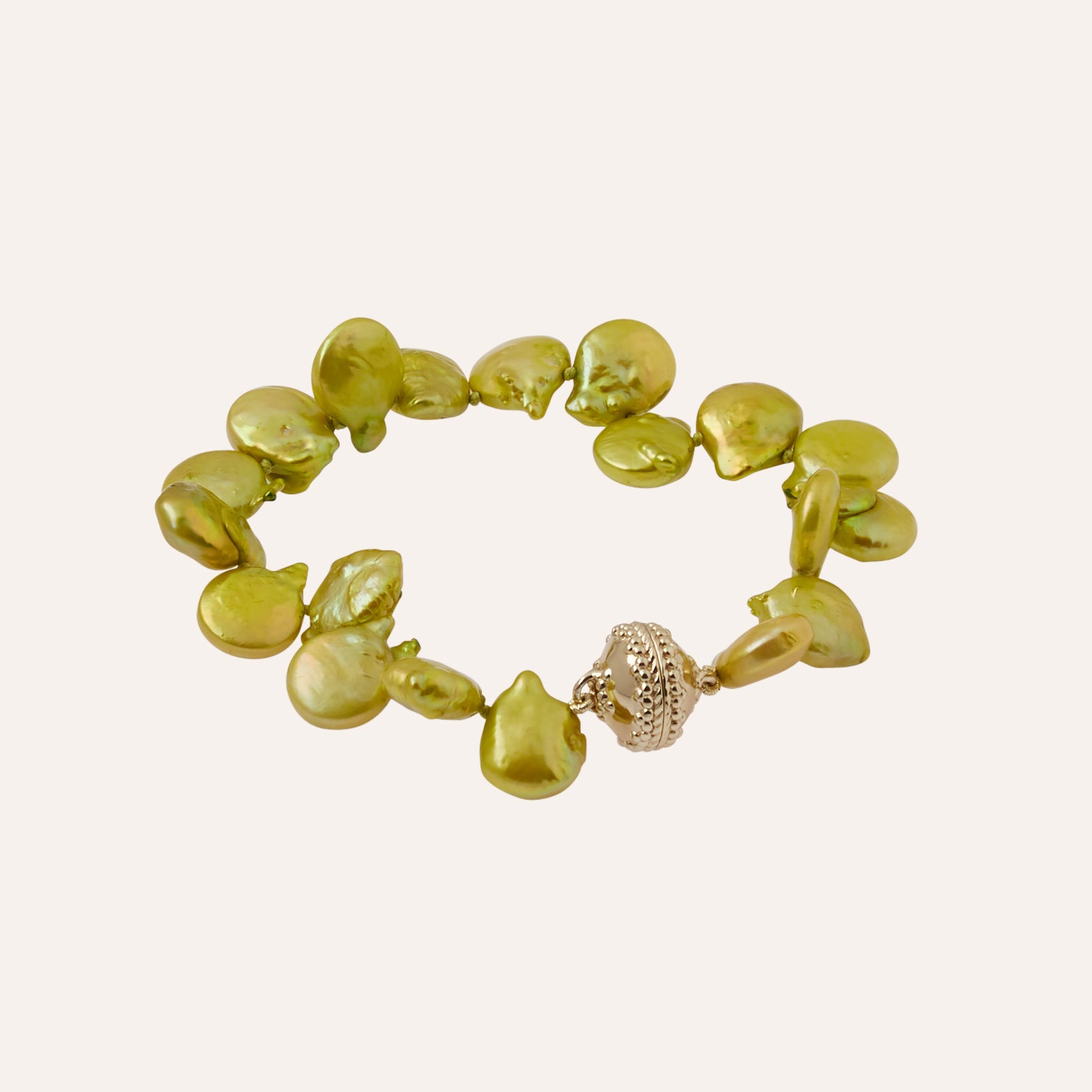 Dyed Green Coin Pearl 11-12mm Bracelet