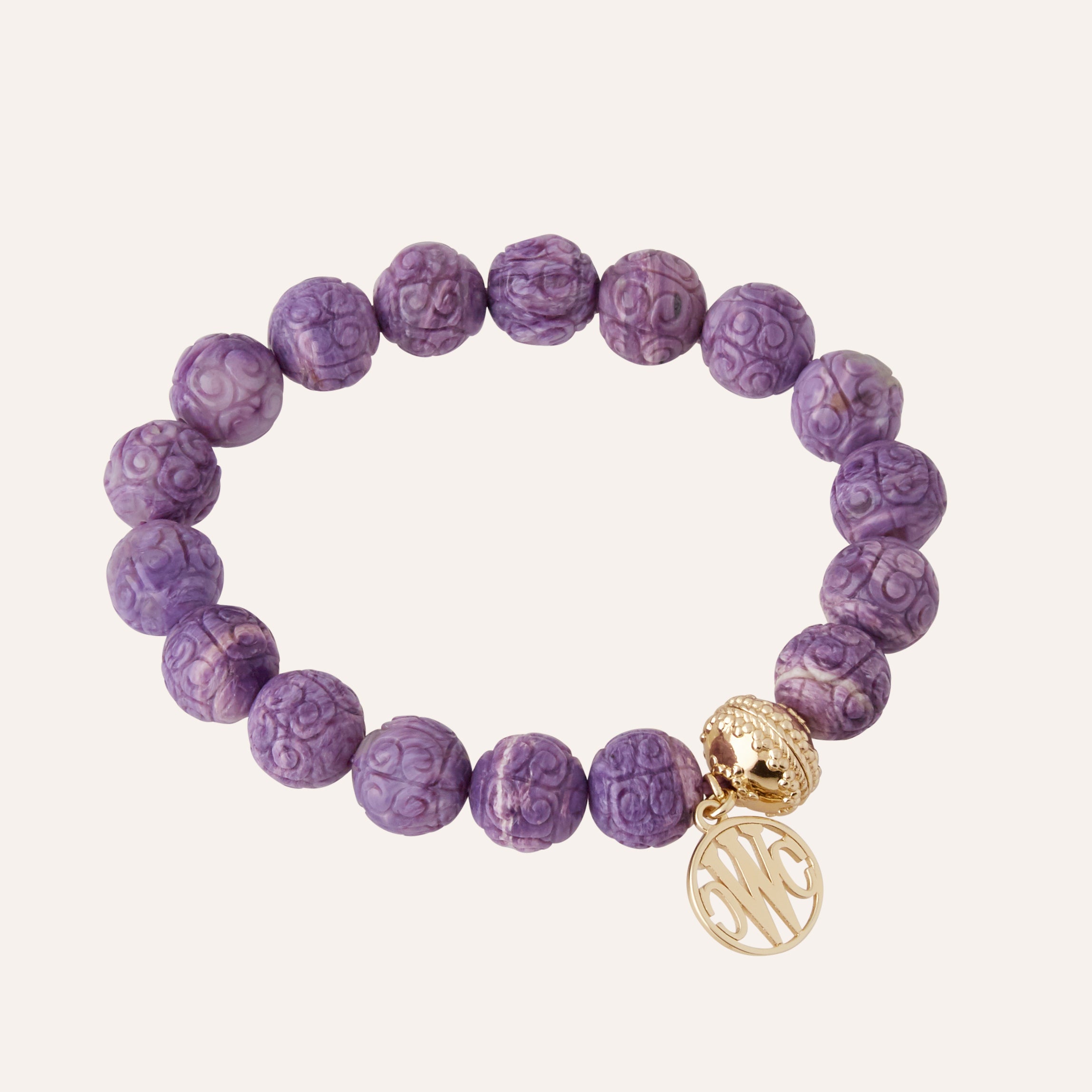 Carved Russian Charoite 11mm Stretch Bracelet