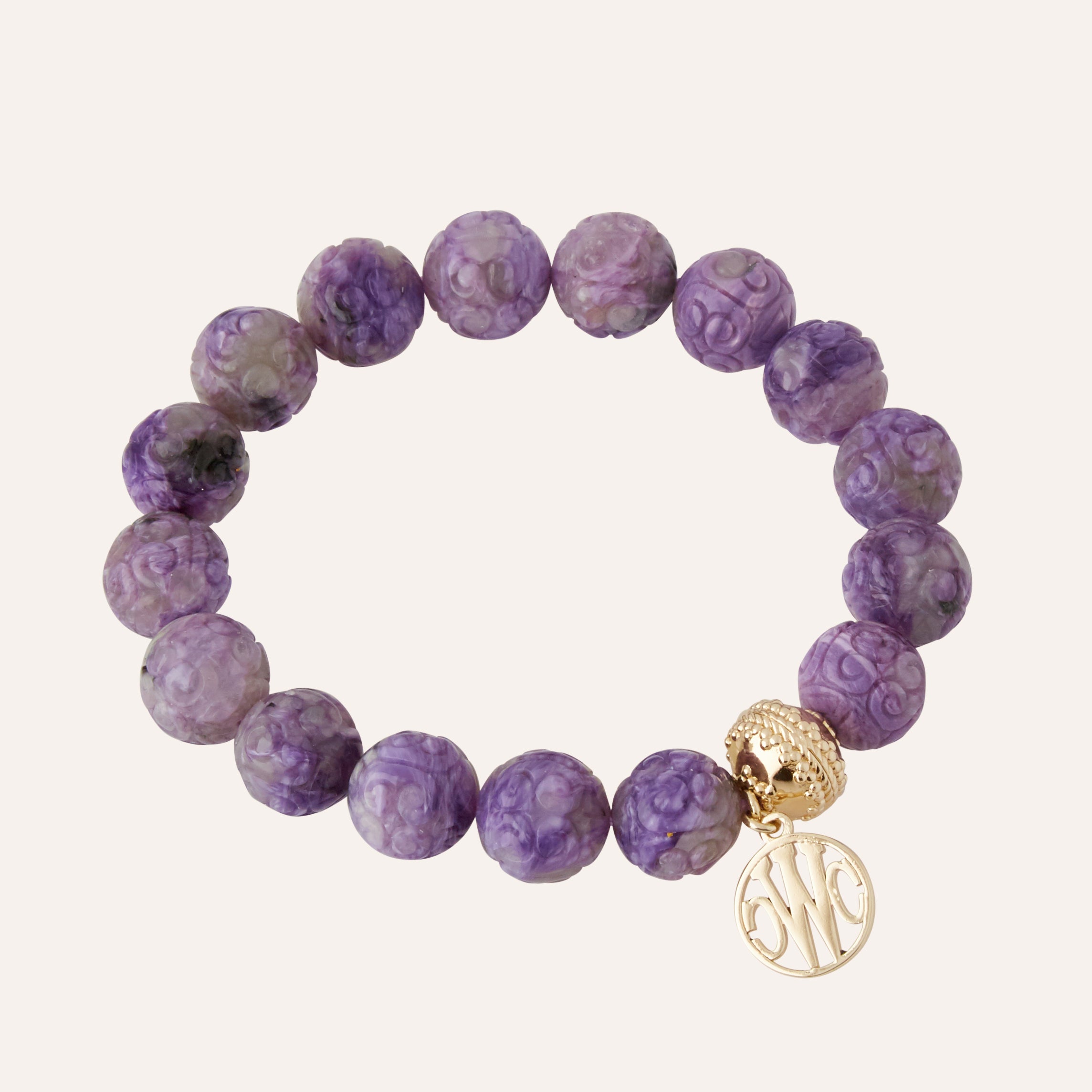 Carved Russian Charoite 12mm Stretch Bracelet