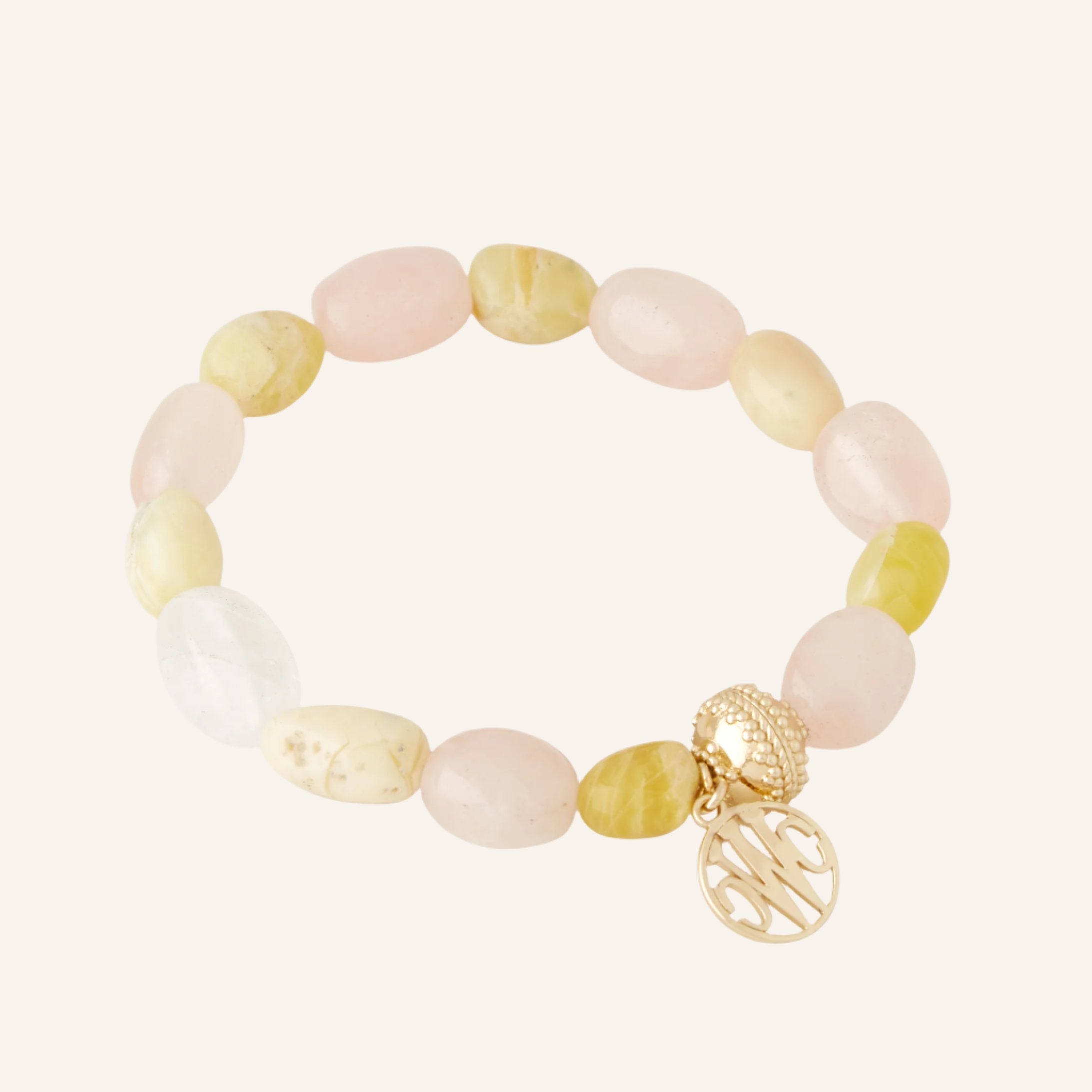 Gold and Pink Bead Bracelet (Elastic)