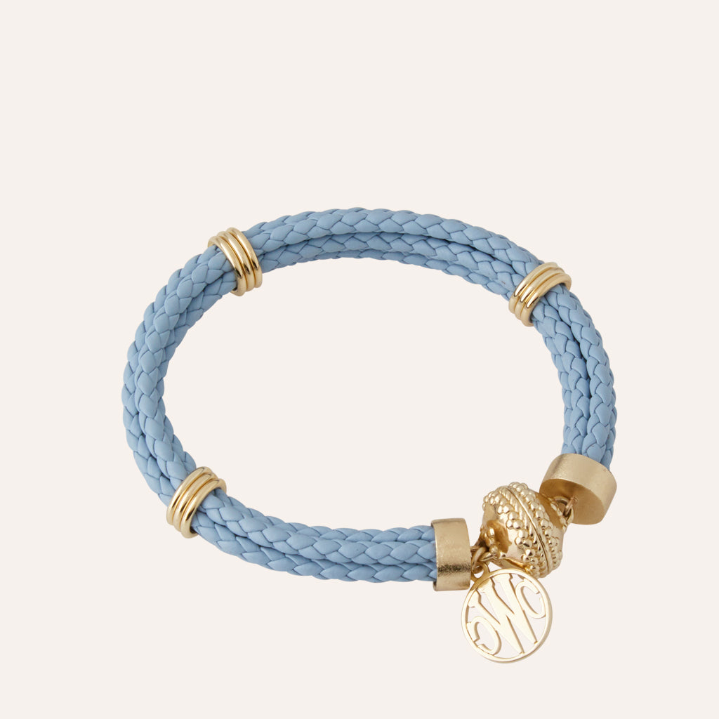 Aspen Braided Leather Sky Blue Bracelet
