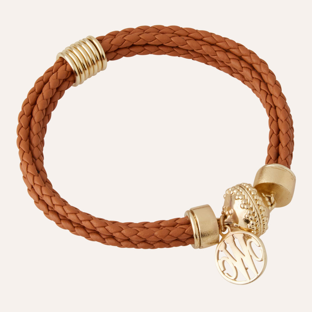 Wellington Braided Leather Saddle Brown Bracelet