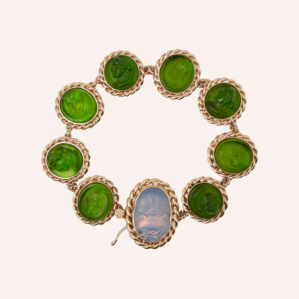 Green Cameo Italian Glass Braided Bracelet