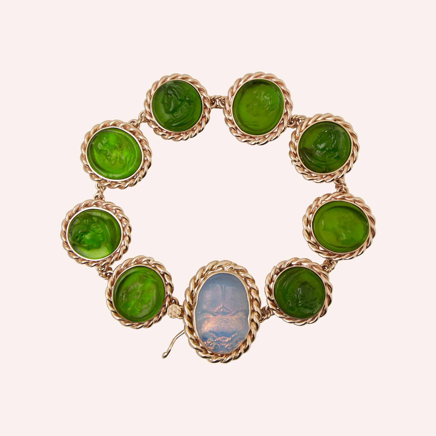 Green Cameo Italian Glass Braided Bracelet