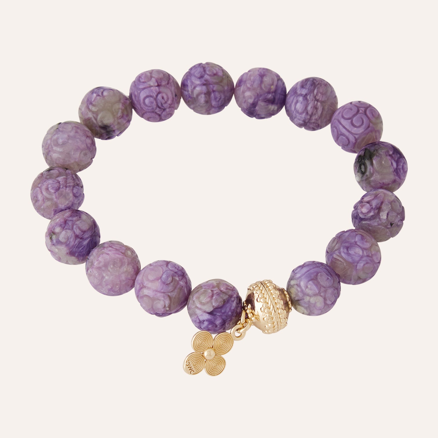 Carved 12mm Russian Charoite Stretch Bracelet