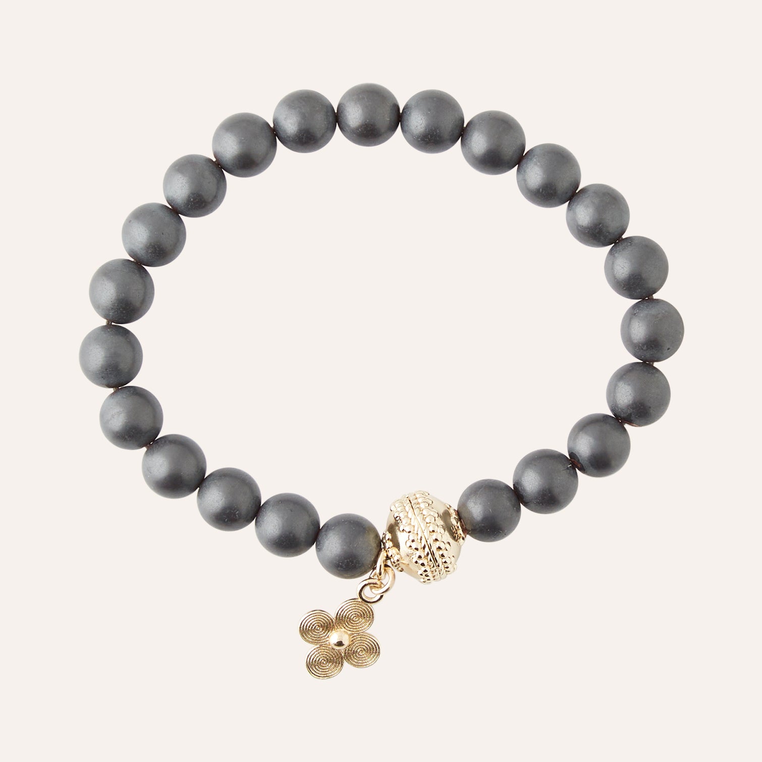 Victoire Hematite Silver Gray Matte 8mm Stretch Bracelet