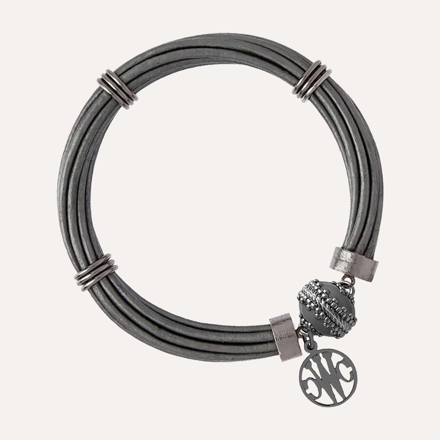 Aspen Leather Pewter Gunmetal Bracelet