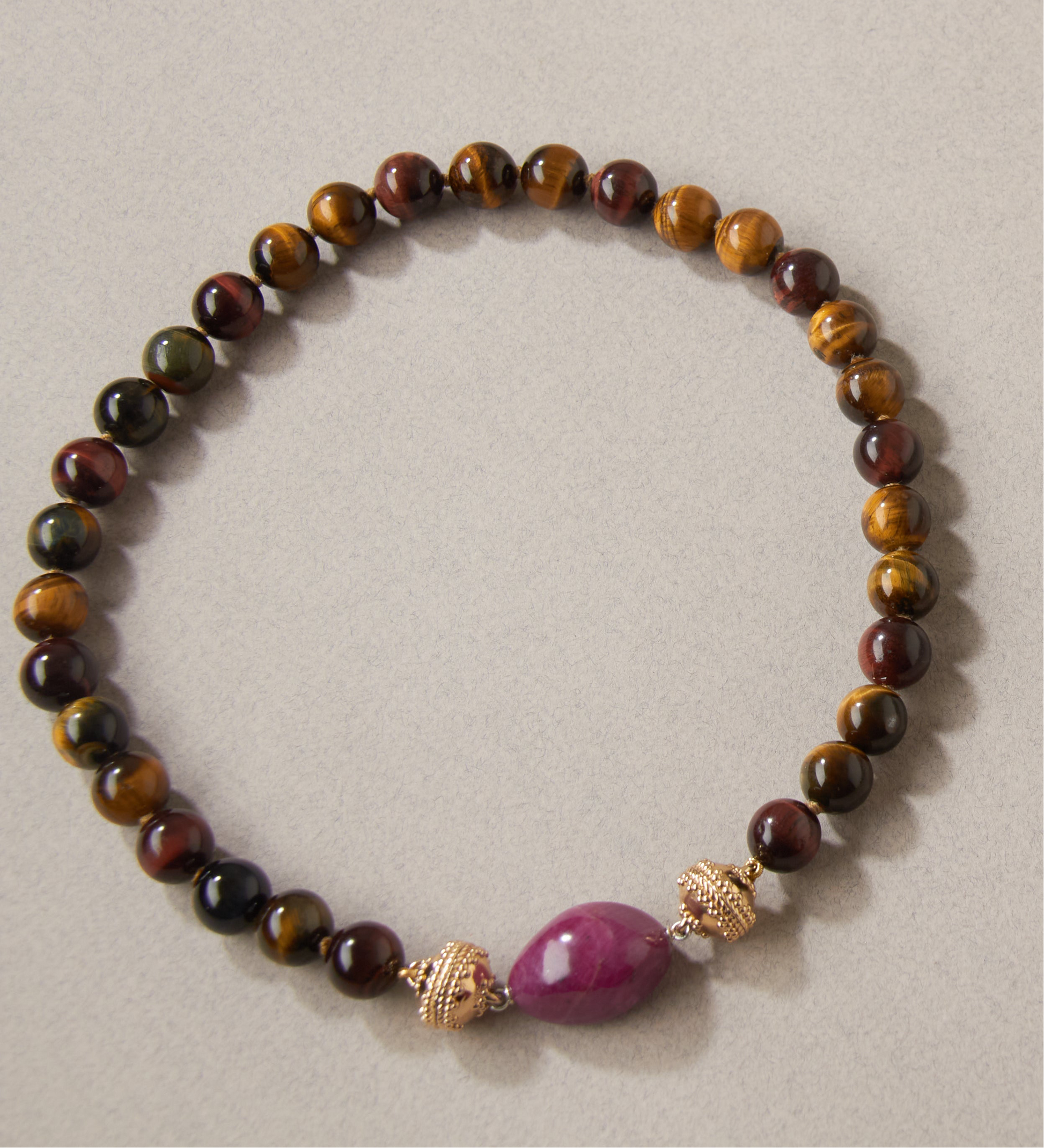 Victoire 12mm Multi-Colored Tiger's Eye Necklace
