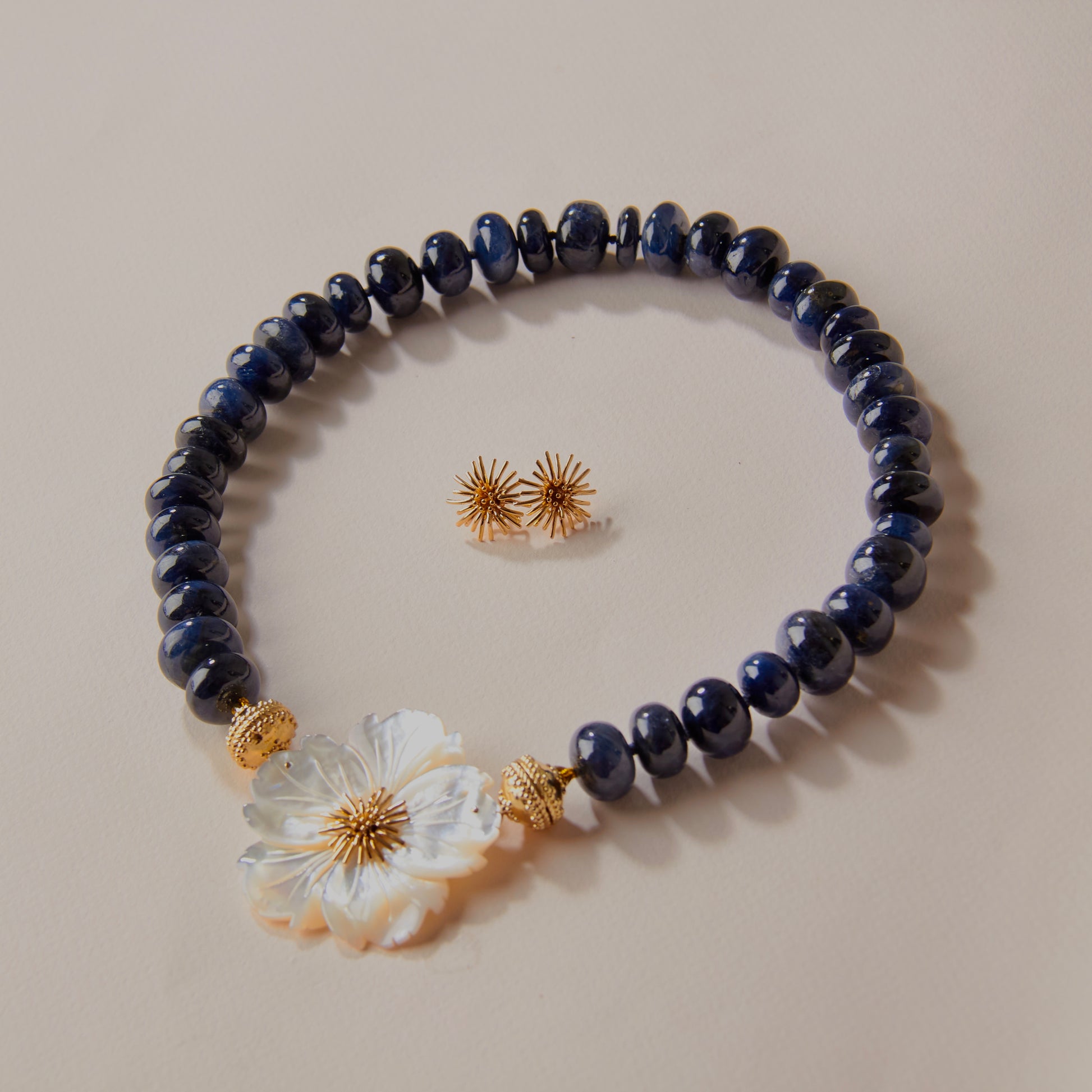 Dark Blue Sapphire Graduated Rondelle Necklace