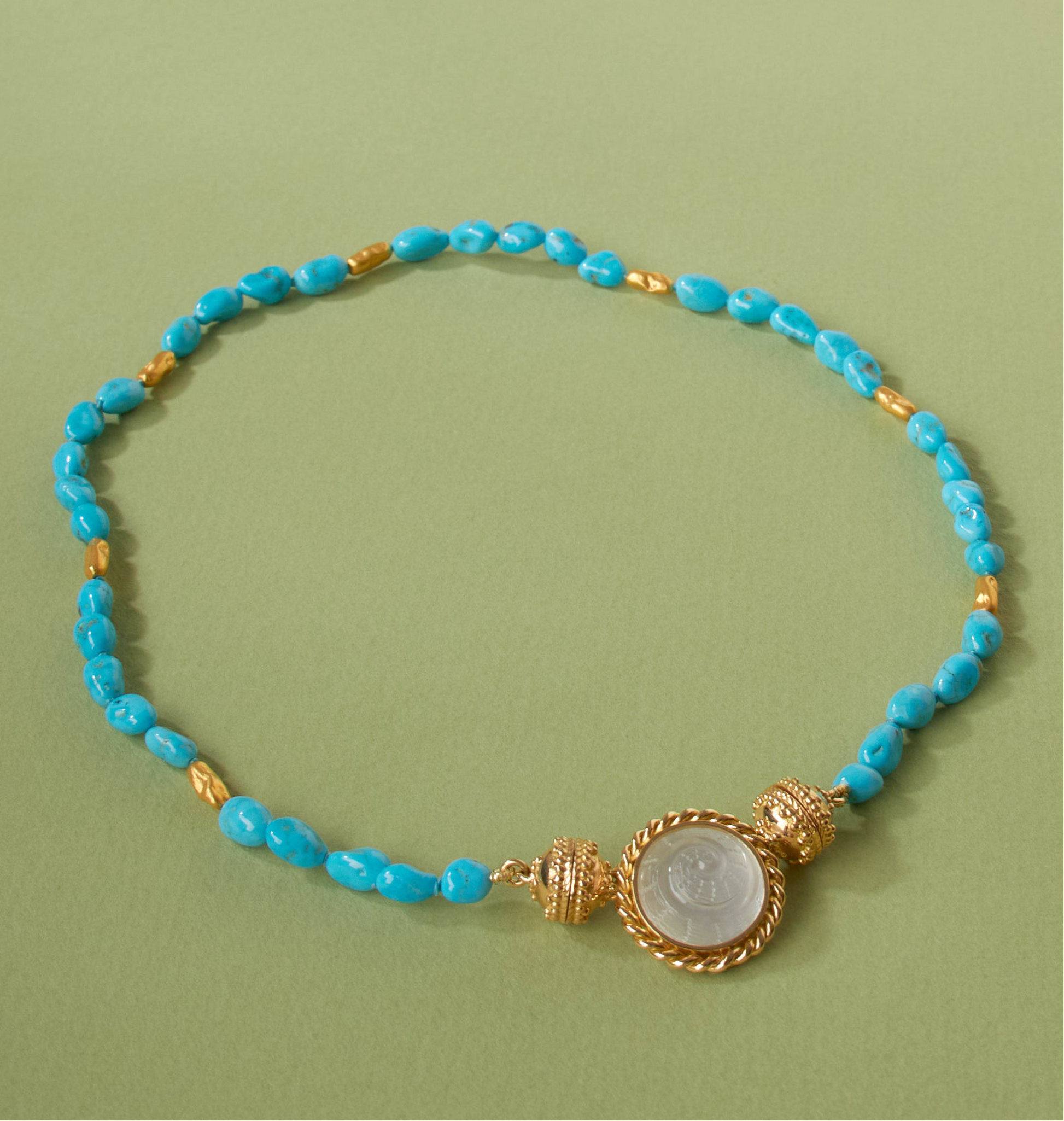 18K Mini Turquoise Nugget Necklace with 18K Yellow Gold Stations
