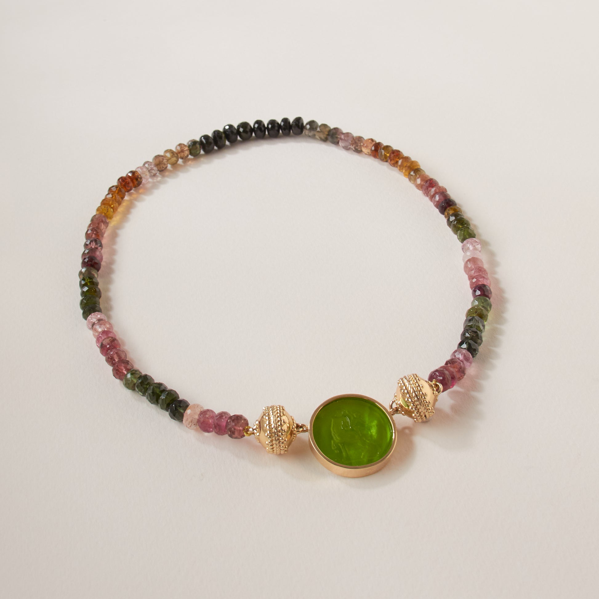 Dark Watermelon Tourmaline Multicolor Rondelle Necklace