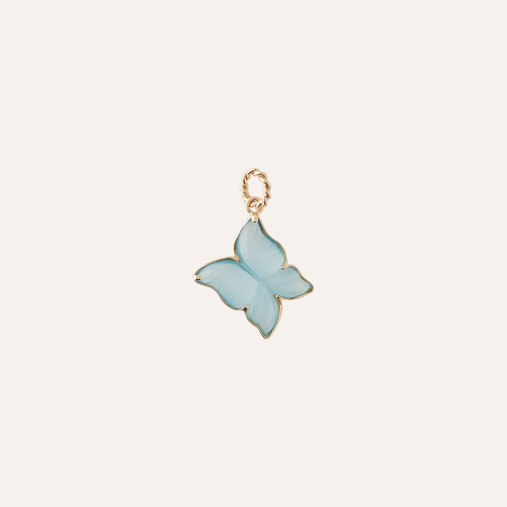 14K Blue Agate Butterfly Charm