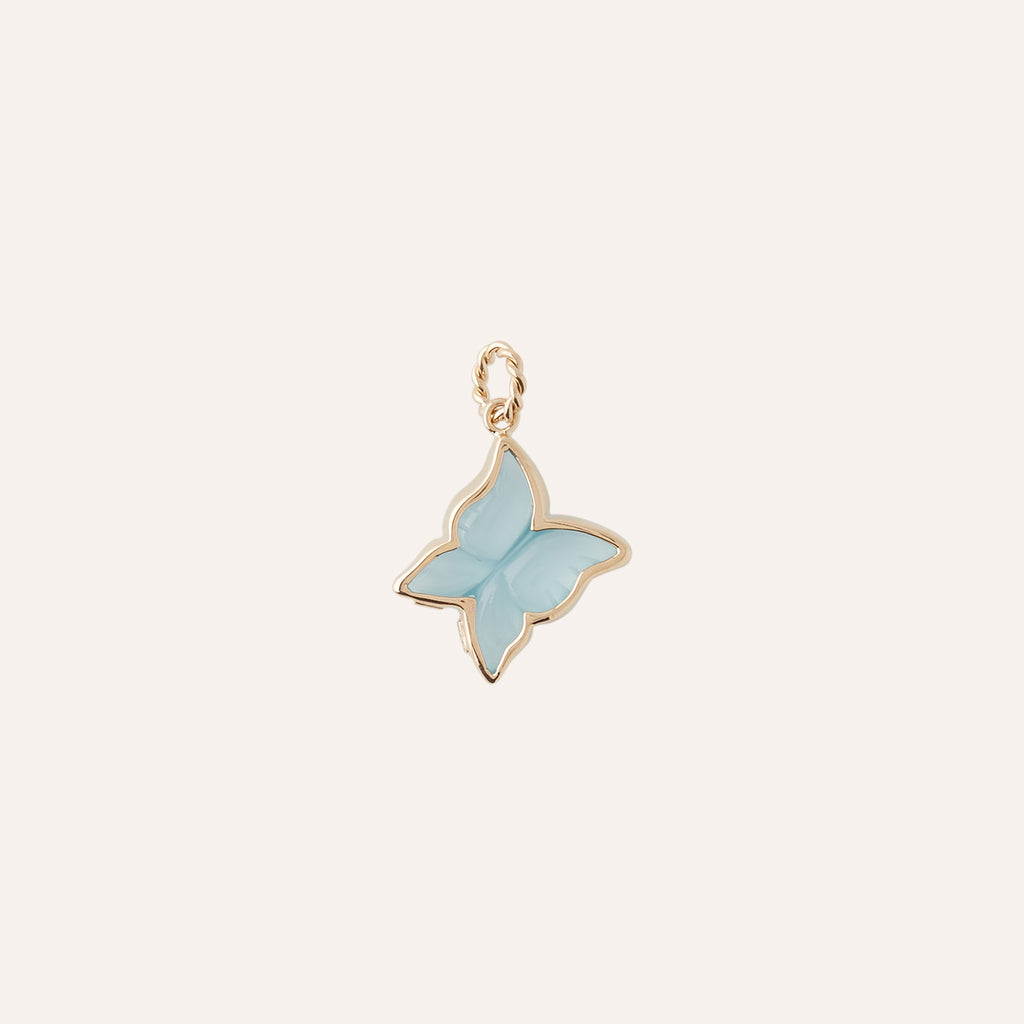 14K Blue Agate Butterfly Charm