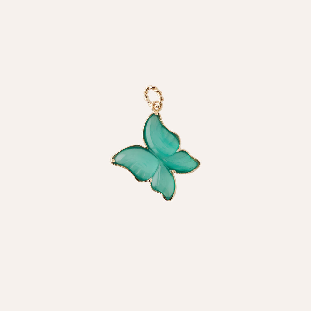 14K Green Agate Butterfly Charm
