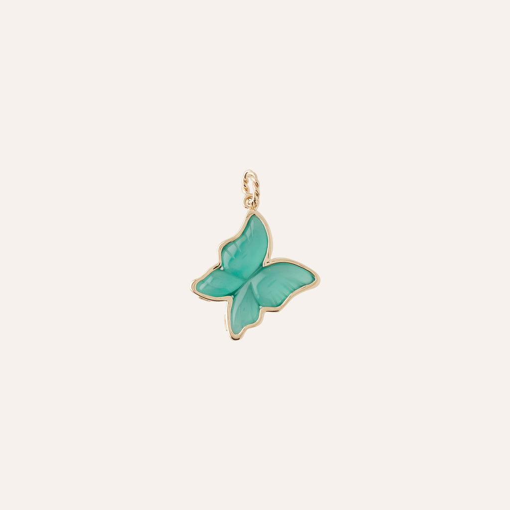 14K Green Agate Butterfly Charm