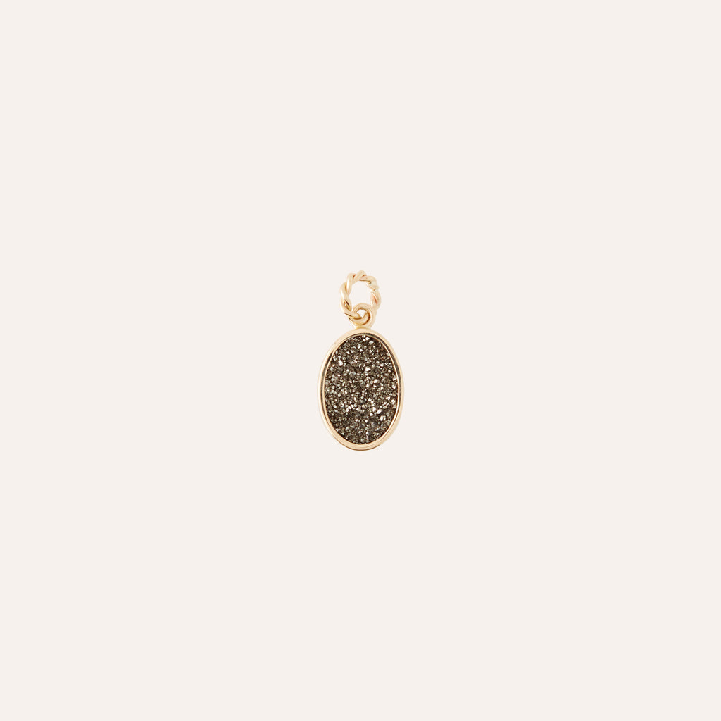 14K Vaporized Dark Silver Oval Charm