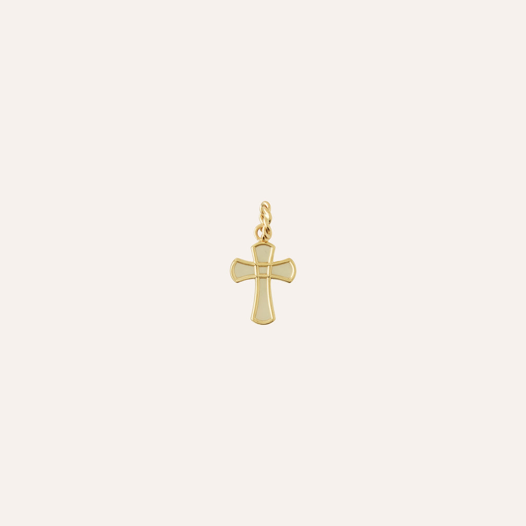 14K Small White Mother of Pearl Cross Charm