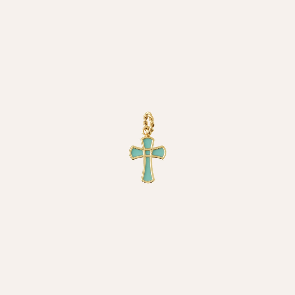 14K Small Turquoise Cross Charm