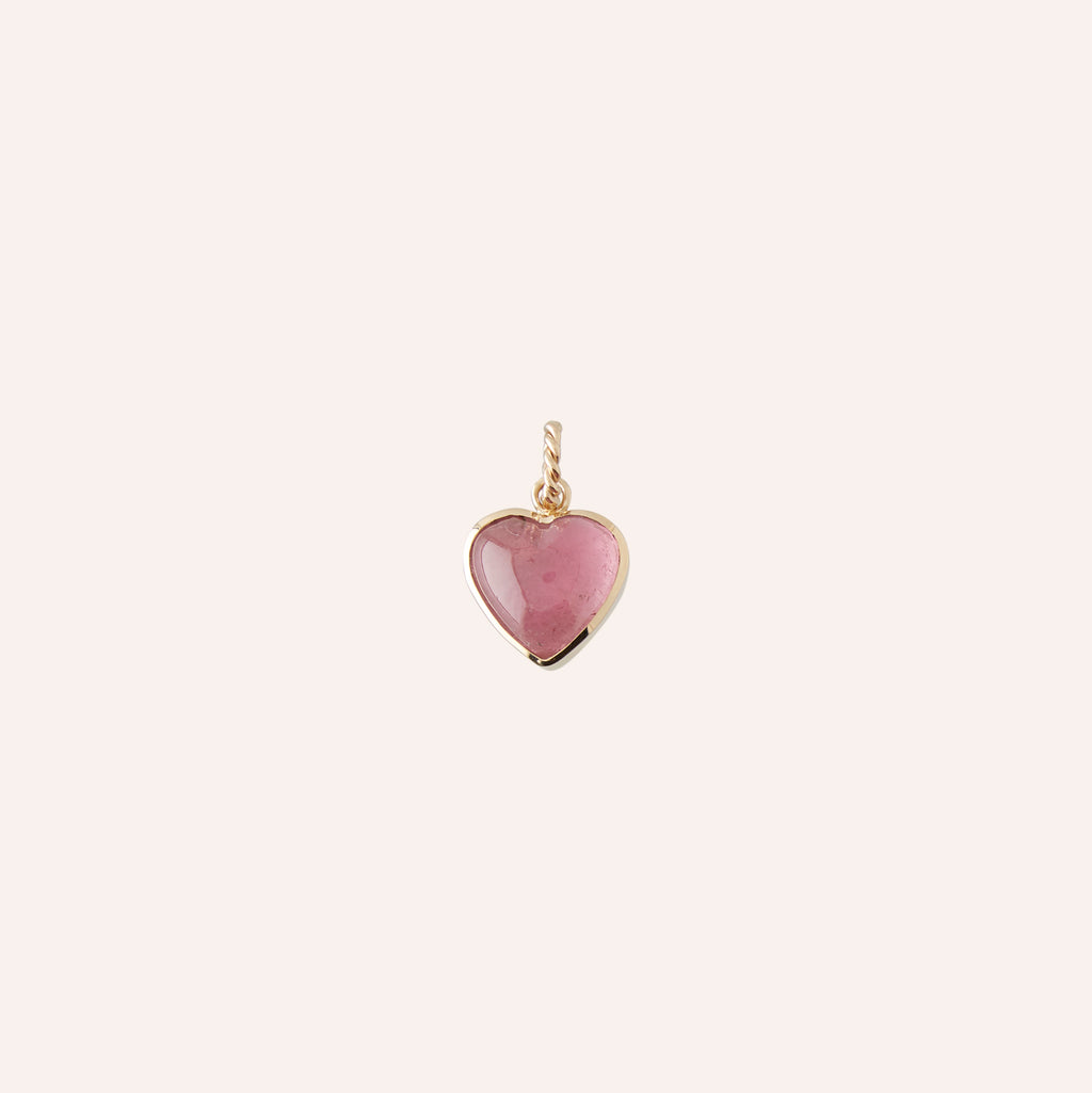14K Pink Tourmaline Heart Cabochon Charm