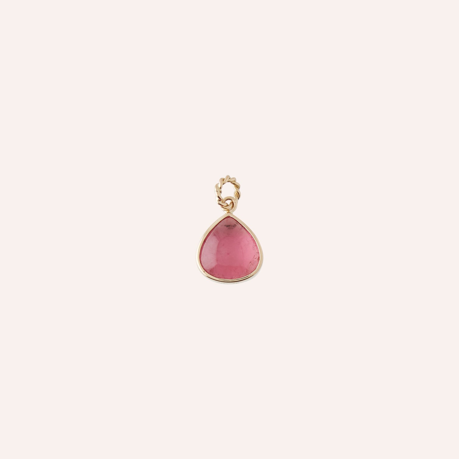 14K Pink Tourmaline Teardrop Cabochon Charm