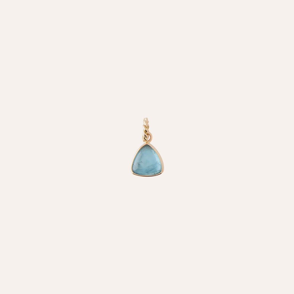 14K Blue Tourmaline Triangle Cabochon Charm
