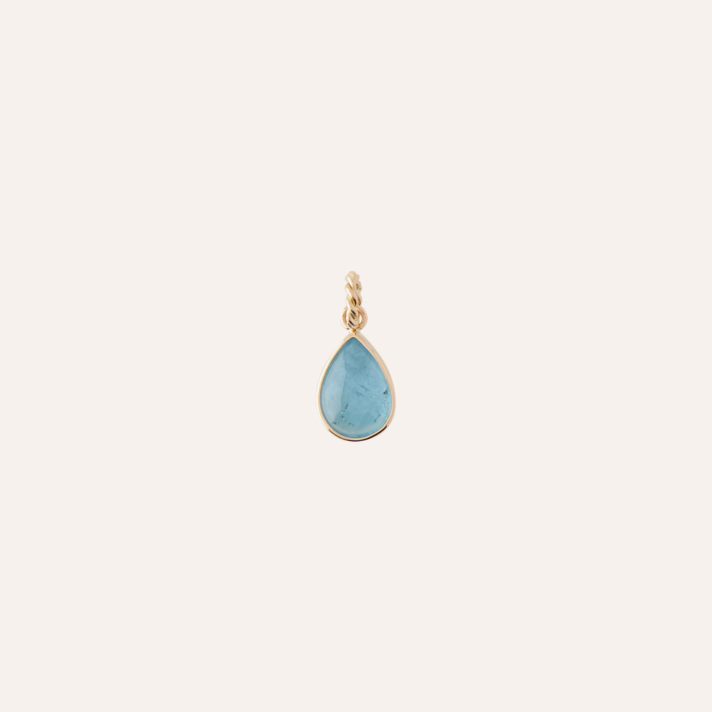 14K Aquamarine Teardrop Cabochon Charm