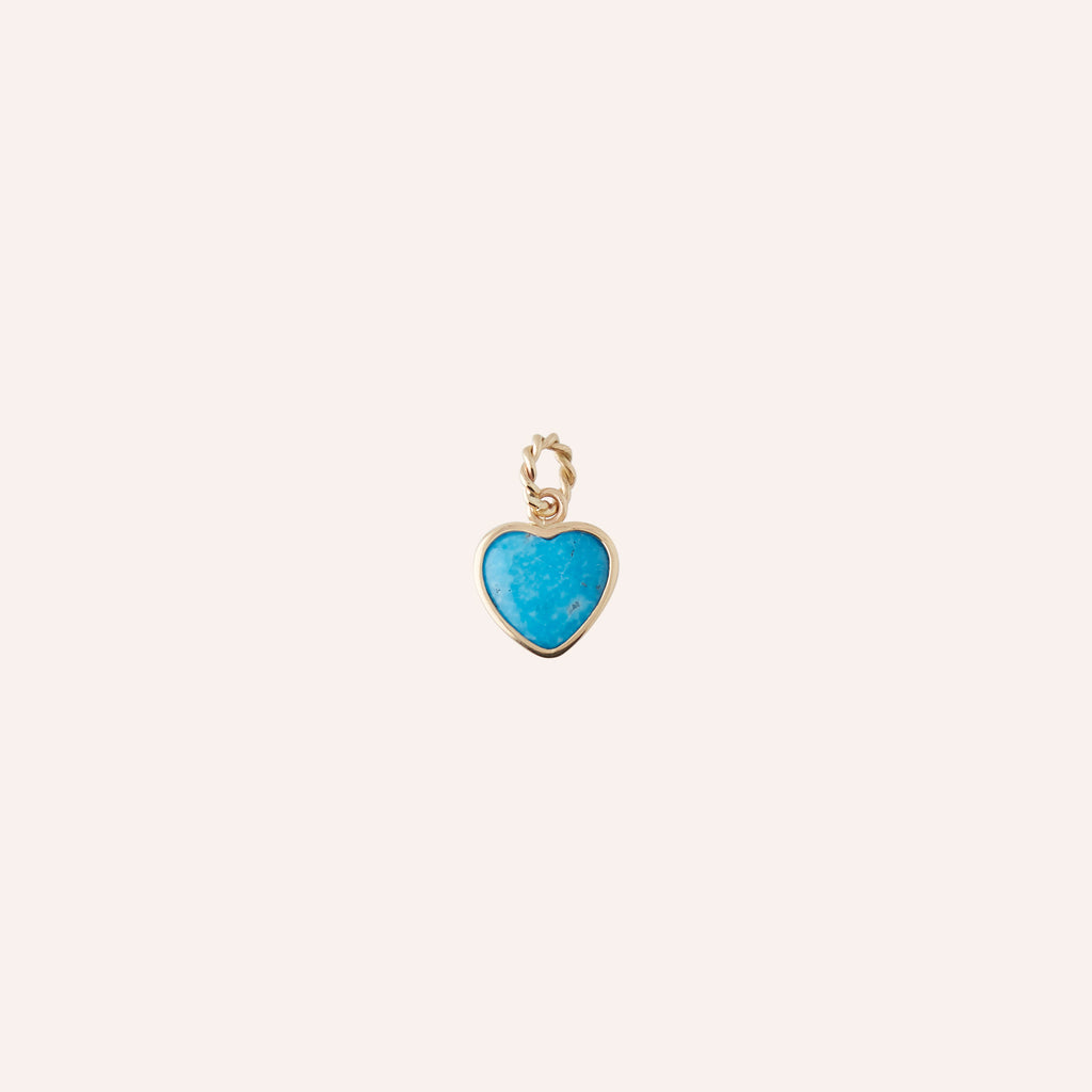 14K Small Ocean Blue Turquoise Heart Charm