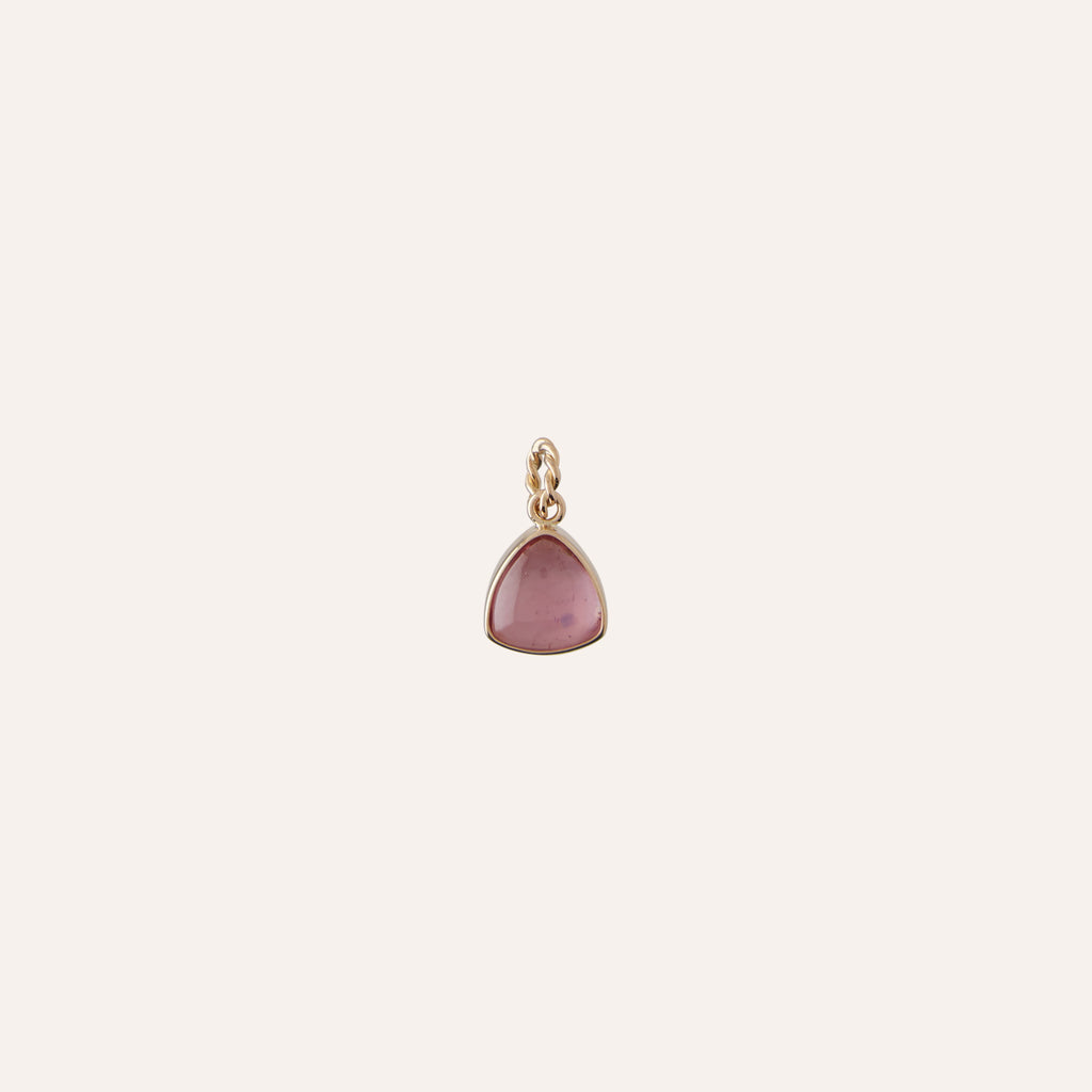 14K Pink Tourmaline Triangular Cabochon Charm