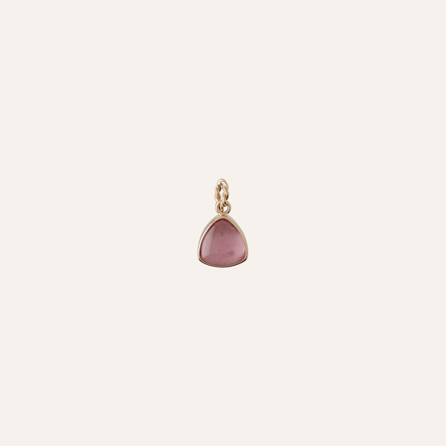 14K Pink Tourmaline Triangular Cabochon Charm